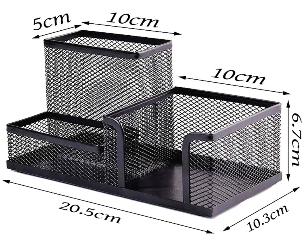 Xiaoyu Mesh Desk Organizer with 3 Dividers - Perfect for Office Supplies, Sticky Notes, Paper Clips & Pens | Stylish Home & Office Storage Solution for Desk Organization