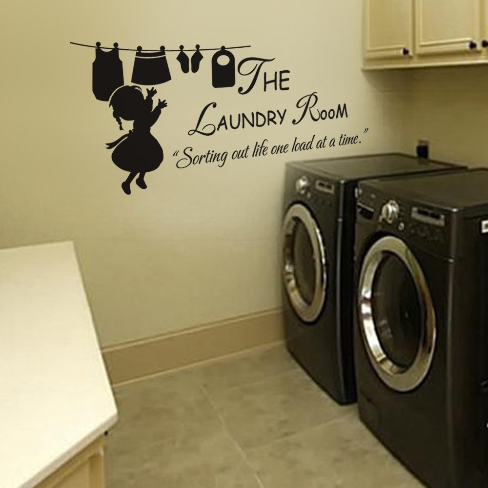 Laundry Room Wall Decal - 'Sorting Out Life One Load at A Time' Vinyl Sticker with Laundry Girl Design (Dark Brown, Large) - Perfect for Laundry Room Decor, Laundromat, or Home Organization