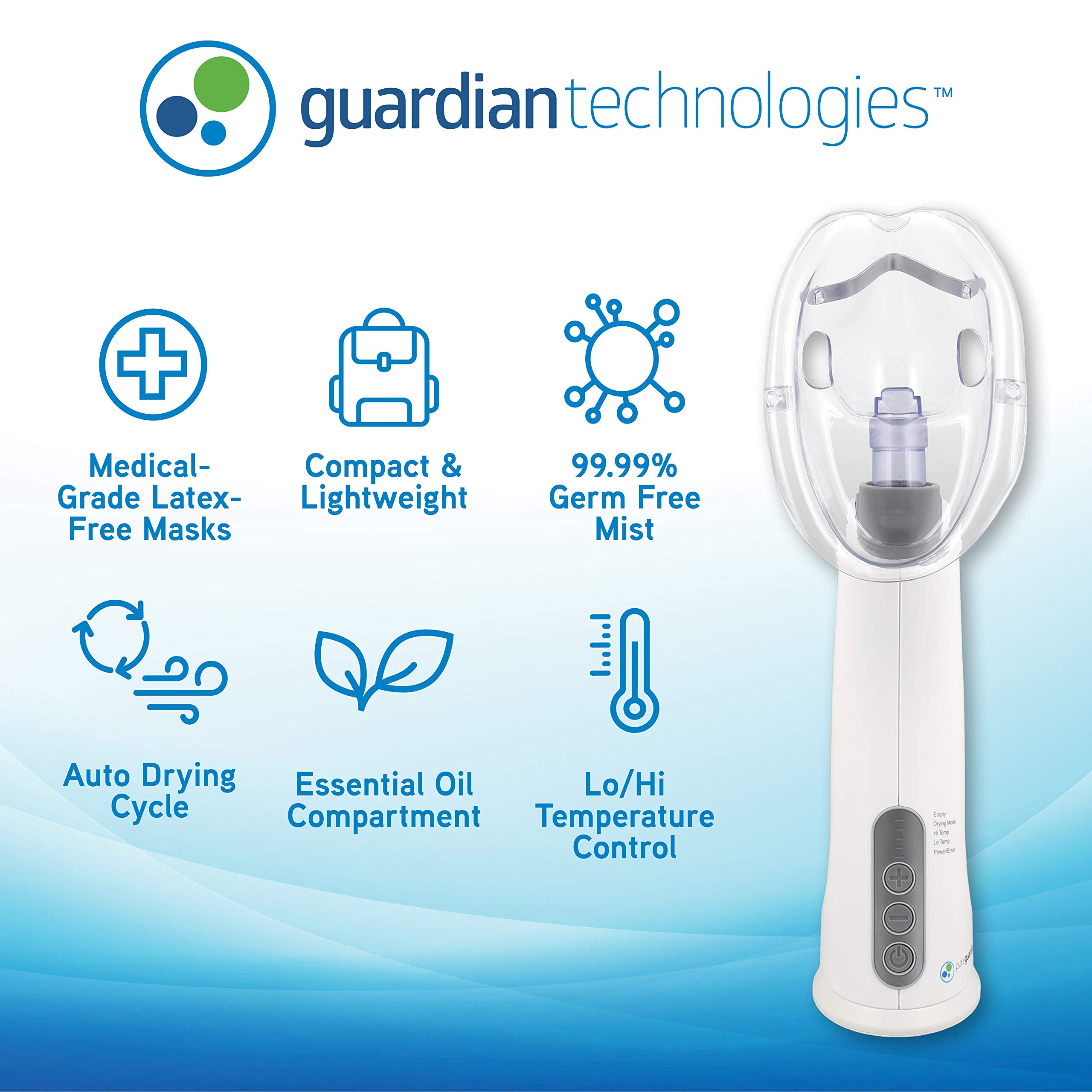 PureGuardian MST55 Portable Warm Mist & Steam Inhaler with Essential Oil Tray - Handheld Natural Steam Therapy for Allergies, Nasal Congestion, Dryness & Sinus Relief - Perfect for Home, Office & Travel Use