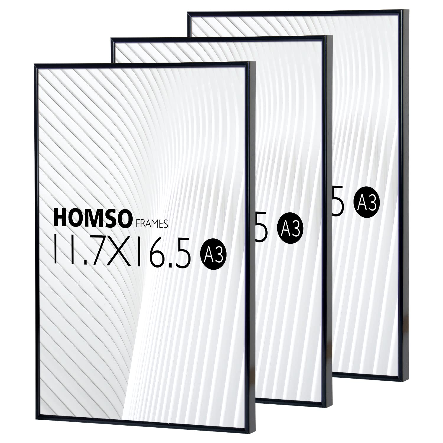 Homso A3 Poster Frames 3 Pack - 11.7x16.5 Aluminum Picture Frames for Wall Display