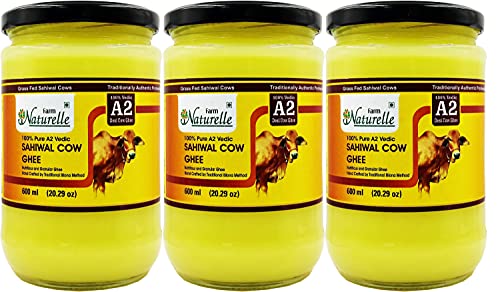 Farm Naturelle - 100% Pure Desi Sahiwal Cow A2 Ghee (3 Bottles x 600ml) - Traditional Vedic Method - Perfect for Cooking, Baking & Ayurvedic Remedies
