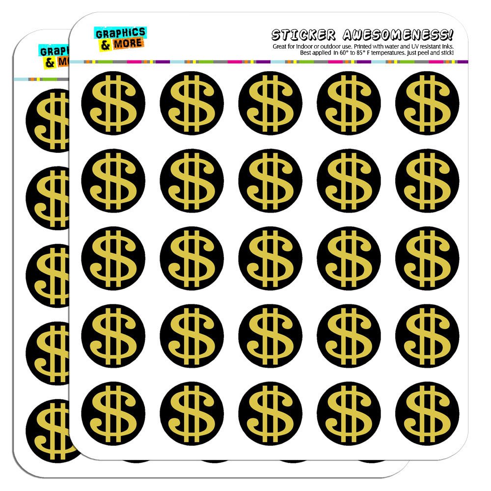 Gold and Black 1 Inch Dollar Sign Stickers for Planners, Calendars, Scrapbooking & DIY Crafts - Opaque Adhesive Decals - Perfect for Bullet Journals, Gift Wrapping and Party Decorations