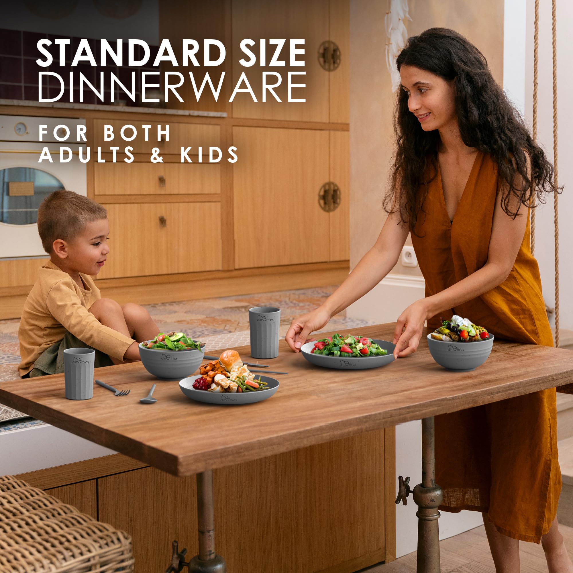 Eco-Friendly Wheat Straw Dinnerware Set for 4 - Microwave & Dishwasher Safe Plates & Bowls - Unbreakable BPA-Free Reusable Tableware - Perfect for Camping, Picnics, and Daily Use - Sustainable Alternative to Plastic Dishes