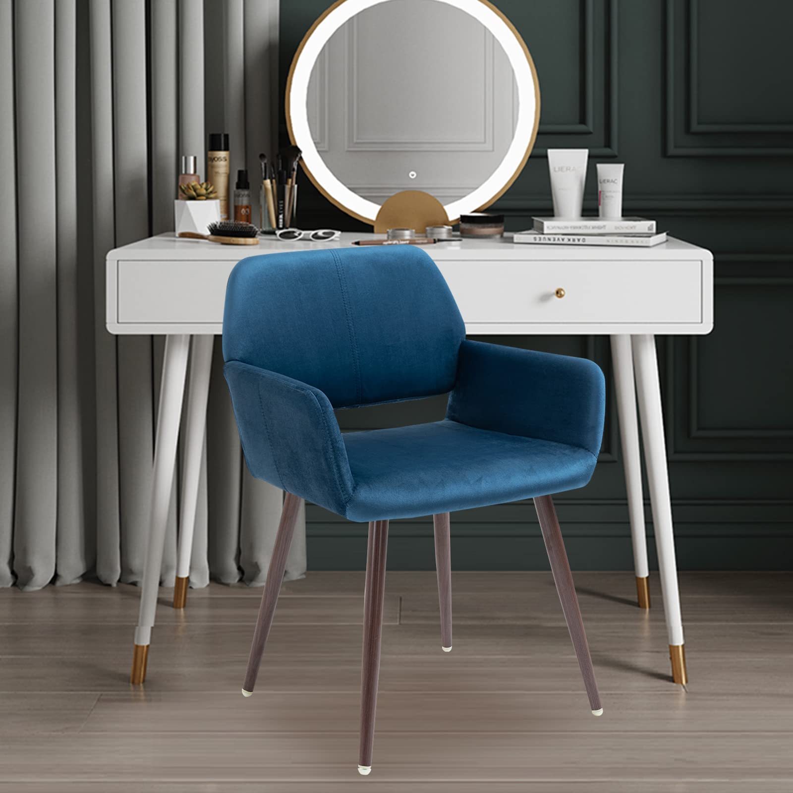 Fluffy Faux Fur Vanity Chair - Adjustable Swivel Computer Desk Chair with Wheels, Height Adjustable Pink Office Chair for Makeup Room, Teen Girls Bedroom & Home Office (Blue) - Perfect for Gaming, Studying & Beauty Stations