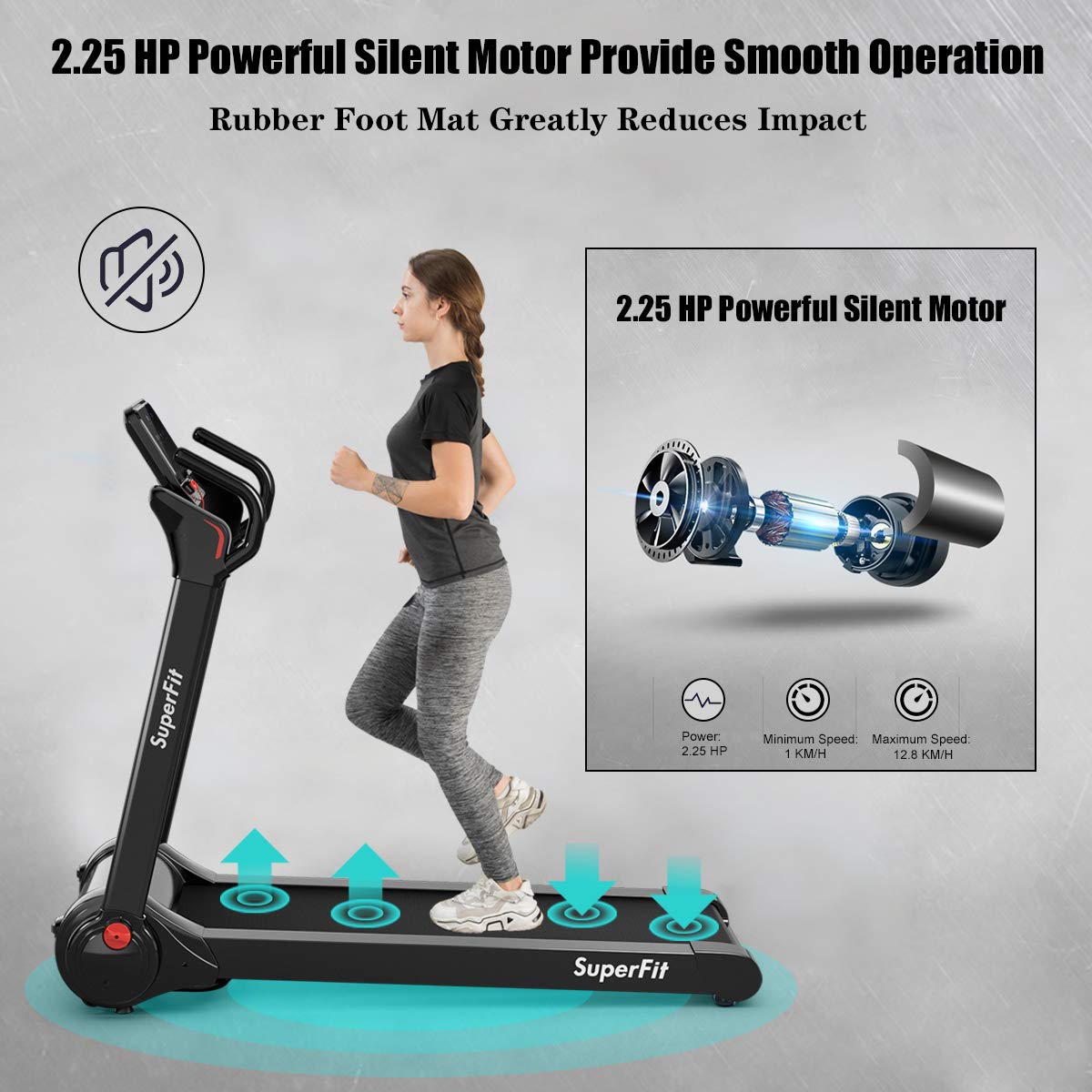 GYMAX Folding Treadmill - 2.25HP Electric Motorized Running & Walking Machine with LED Touch Screen | Portable Cardio Workout Equipment for Home Gym & Office | Perfect for Small Spaces & Daily Exercise