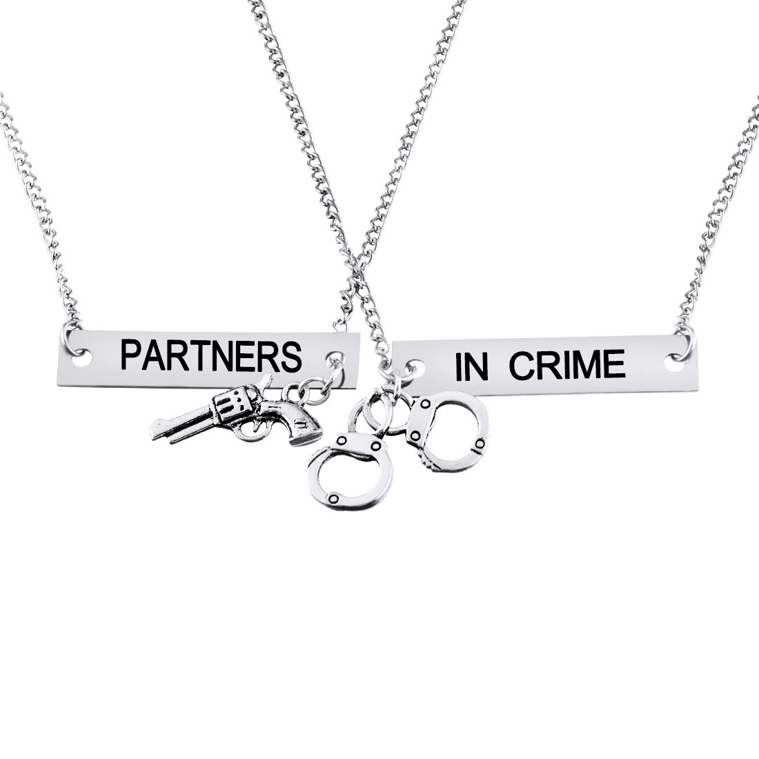 MJartoria Best Friend Necklace - Partners in Crime Engraved BFF Necklace for 2, Friendship Necklace, Valentines Day & Birthday Gifts for Women, Girls, Teens - Perfect for Anniversaries, Graduations, and Everyday Wear
