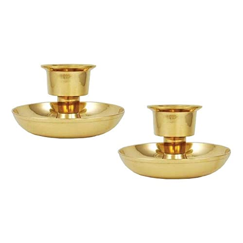 Set of 2 Solid Brass Taper & Pillar Candle Holders - 5