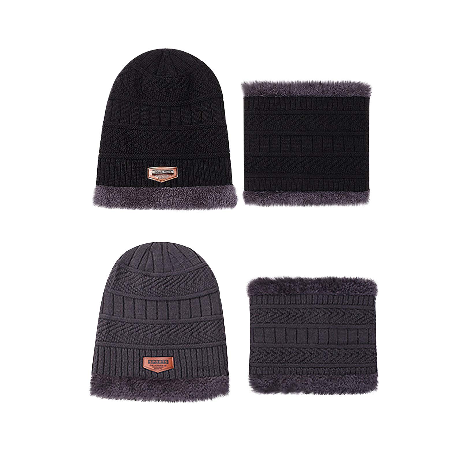 2 Pack Winter Beanie and Scarf Set - Warm Knit Skull Cap & Plush Wool Scarf for Men & Women - Thermal Windproof Hat for Cycling, Skiing, Hiking & Outdoor Activities