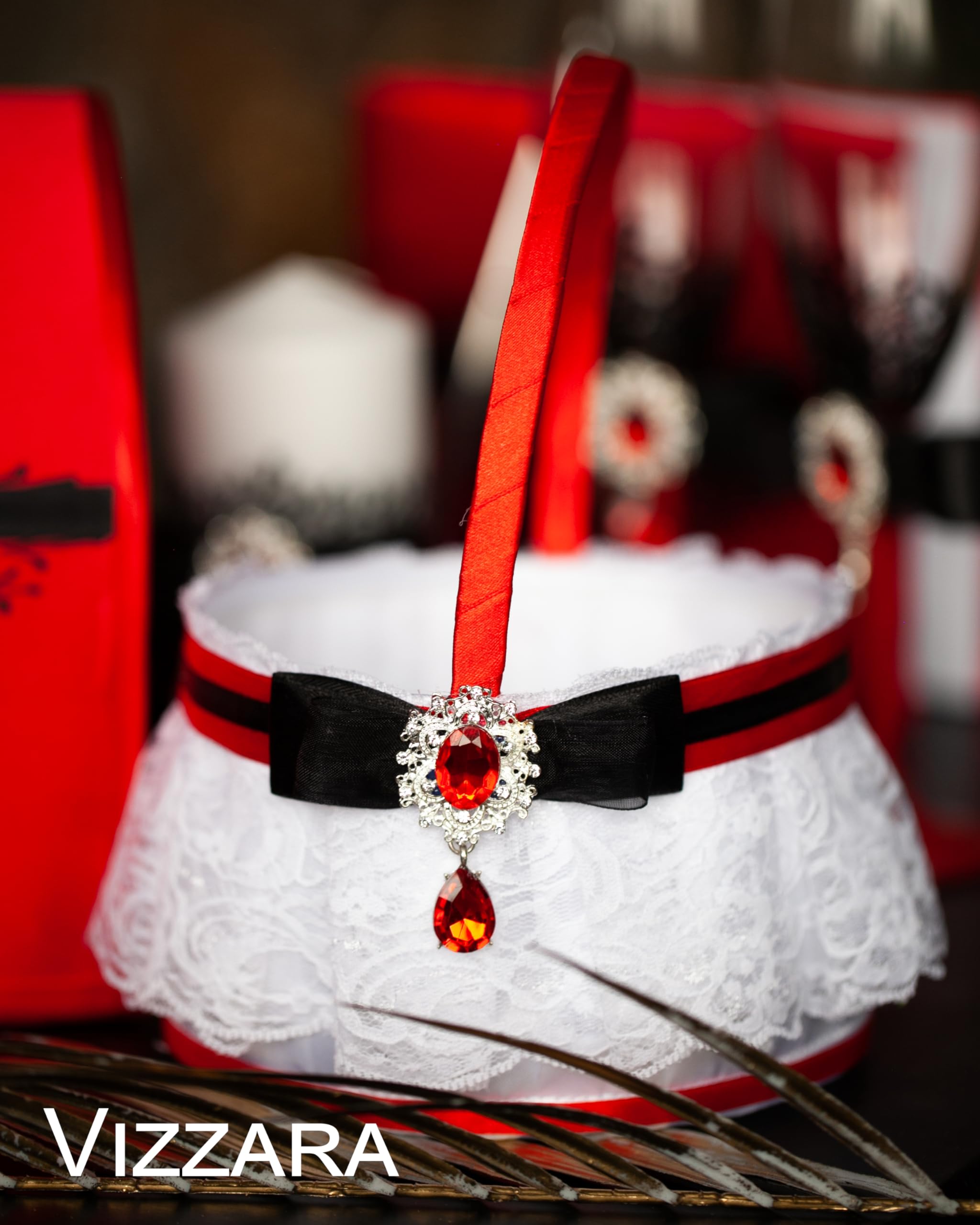 Red and Black Wedding Ring Bearer Pillow - Elegant Ring Holder for Ceremonies, Bridal Accessories, and Wedding Decor - Perfect for Traditional and Modern Weddings