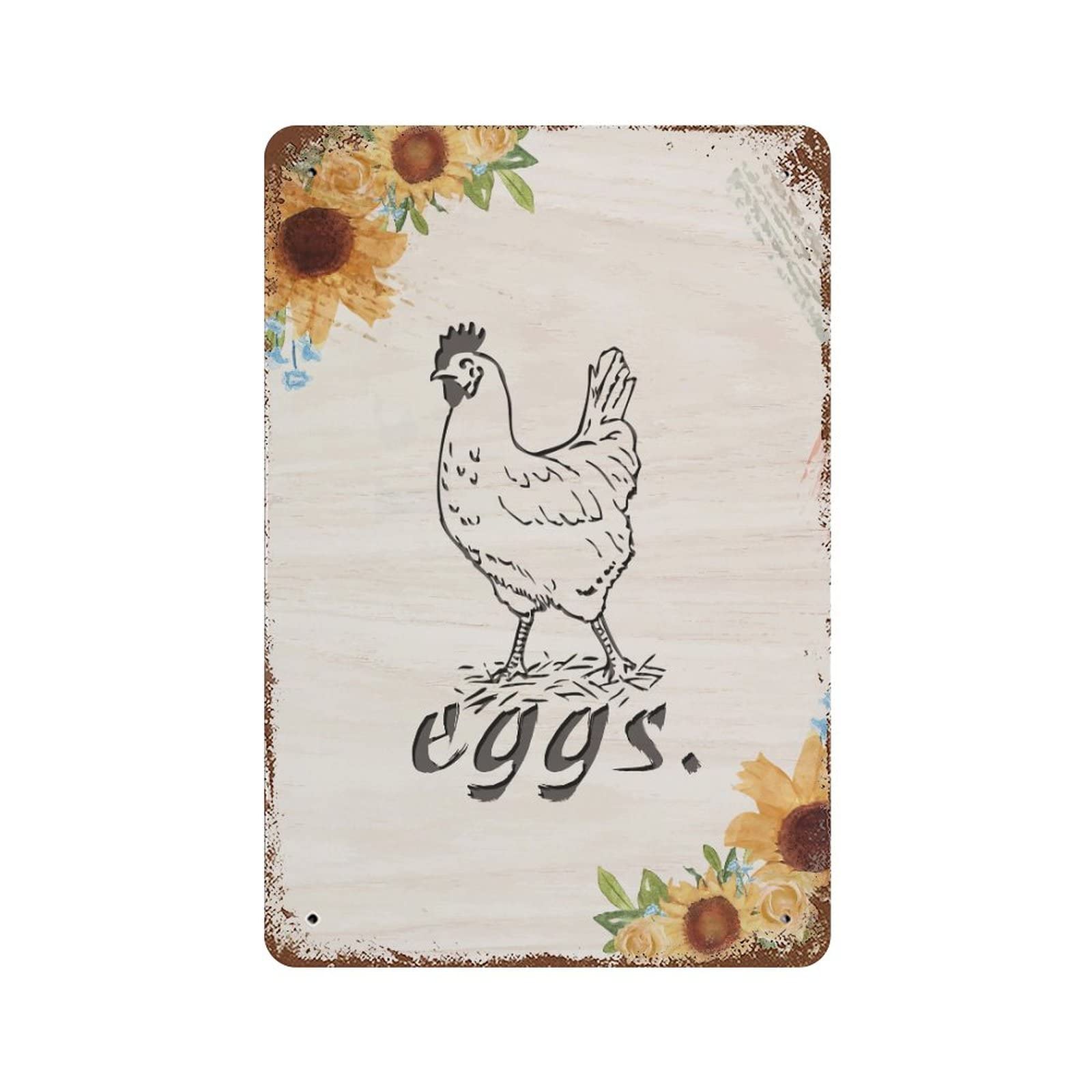 Rustic Wooden Flowers Chicken Coop Eggs Metal Tin Sign - Vintage Farmhouse Wall Art Decor for Country Kitchen, Cafe, Bar, Pub (8x12 Inch) - Perfect for Outdoor, Indoor & Beer Themed Spaces