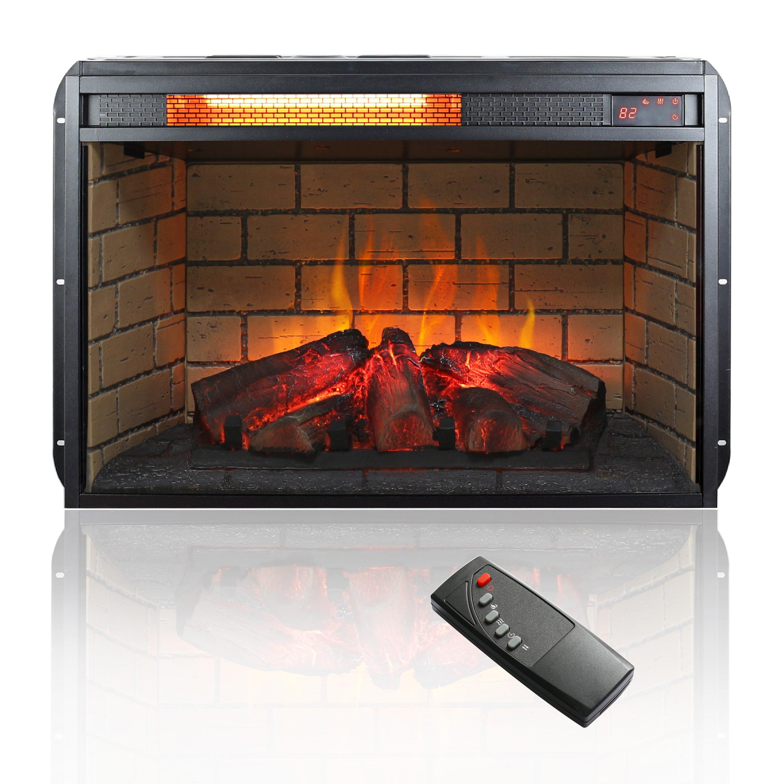 26 Inch Infrared Quartz Heater Fireplace Insert - Wood Log & Brick Design for Home Heating | Energy Efficient Indoor Electric Fireplace for Living Room, Bedroom & Office