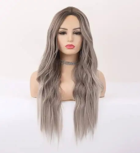 Long Wavy Synthetic Wig with Natural Center Part - Perfect for Cosplay, Halloween, and Daily Fashion Styling