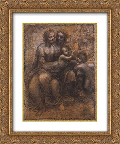 Leonardo da Vinci Madonna and Child with St Anne and Young St John - 20x24 Inch Gold Ornate Framed Museum Art Print with Double Matting | Religious Renaissance Art for Home Decor, Church Display & Gift Giving