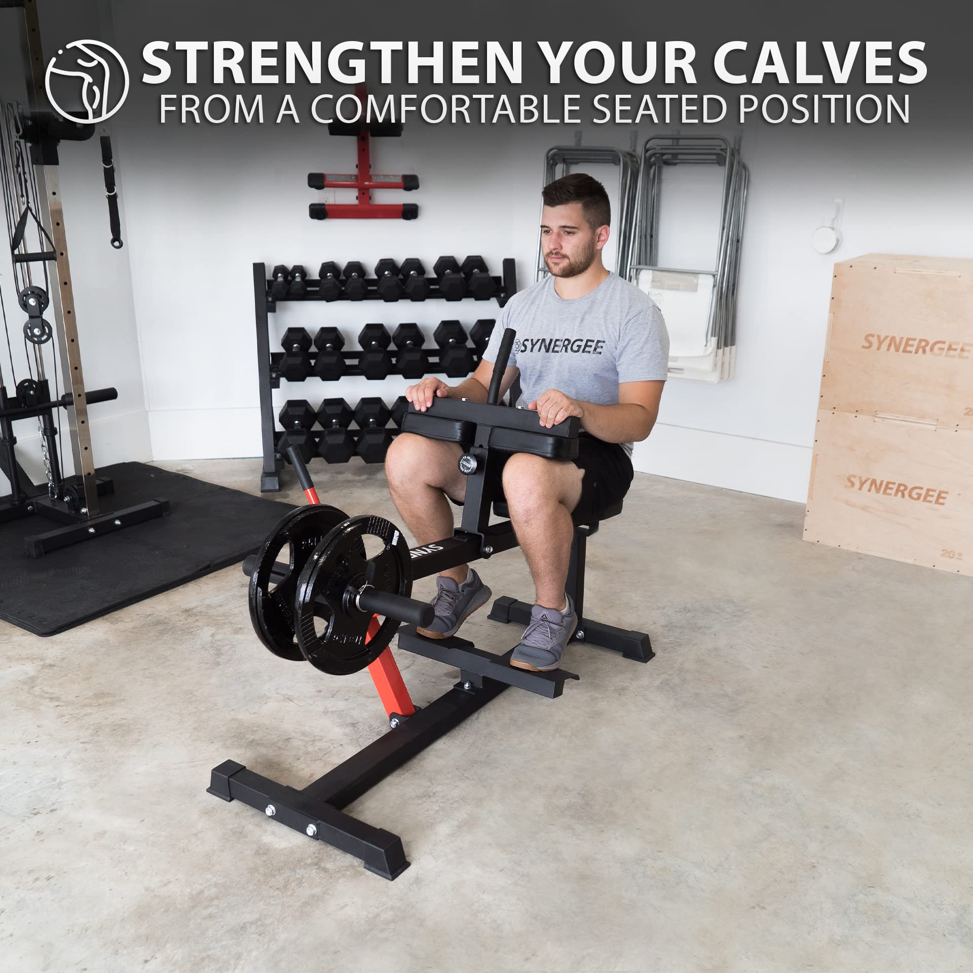 Synergee Seated Calf Raise Machine - 550 LB Max Capacity, Compatible with 1