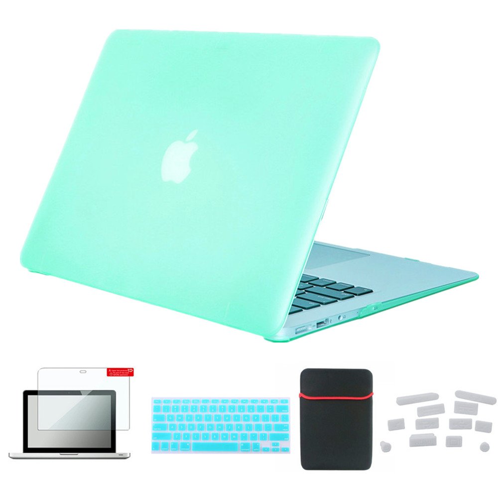 Se7enline Hard Shell Case Cover for MacBook Pro 15 inch A1286 (2010-2012 Models with DVD Drive) - Includes Sleeve Bag, Keyboard Cover, Screen Protector & Dust Plugs - Aqua Green - Perfect for Work, Travel & School Protection