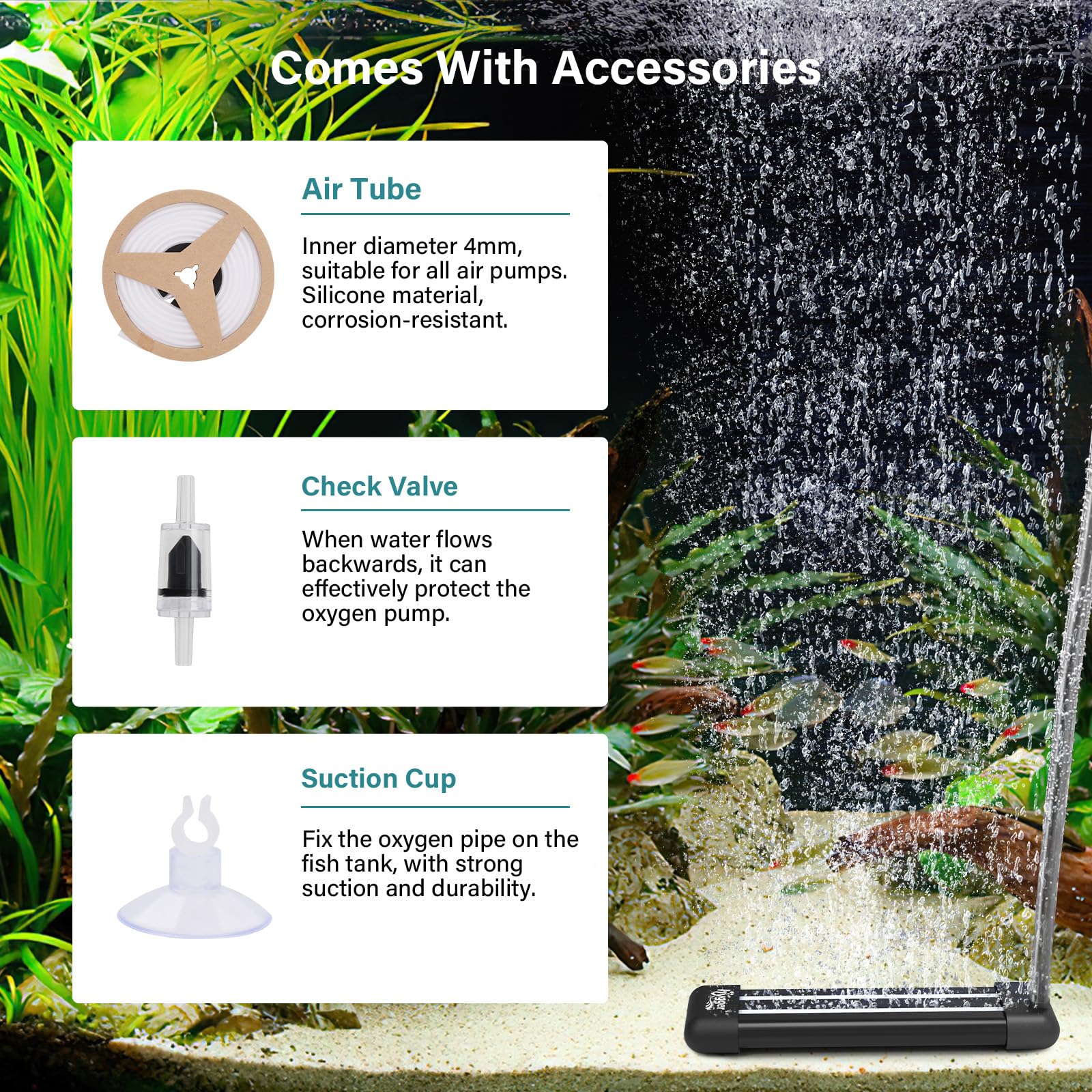 Hygger Non-Clogging Aquarium Air Stone - EVA Material Fish Tank Bubbler for Nano Air Pumps, Small Buckets & Hydroponics - Perfect for Oxygenation in Home Aquariums and Hydroponic Systems