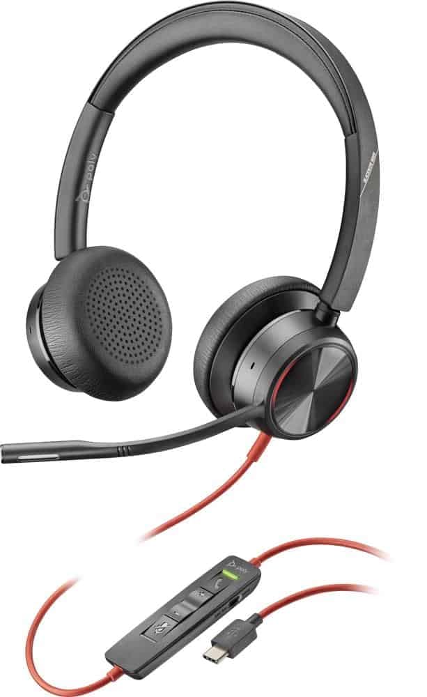 Poly Blackwire 8225-M USB-C Stereo Headset with Active Noise Cancelling & Flexible Mic Boom - Microsoft Teams Certified (Black) - Perfect for Remote Work, Online Meetings & Call Centers