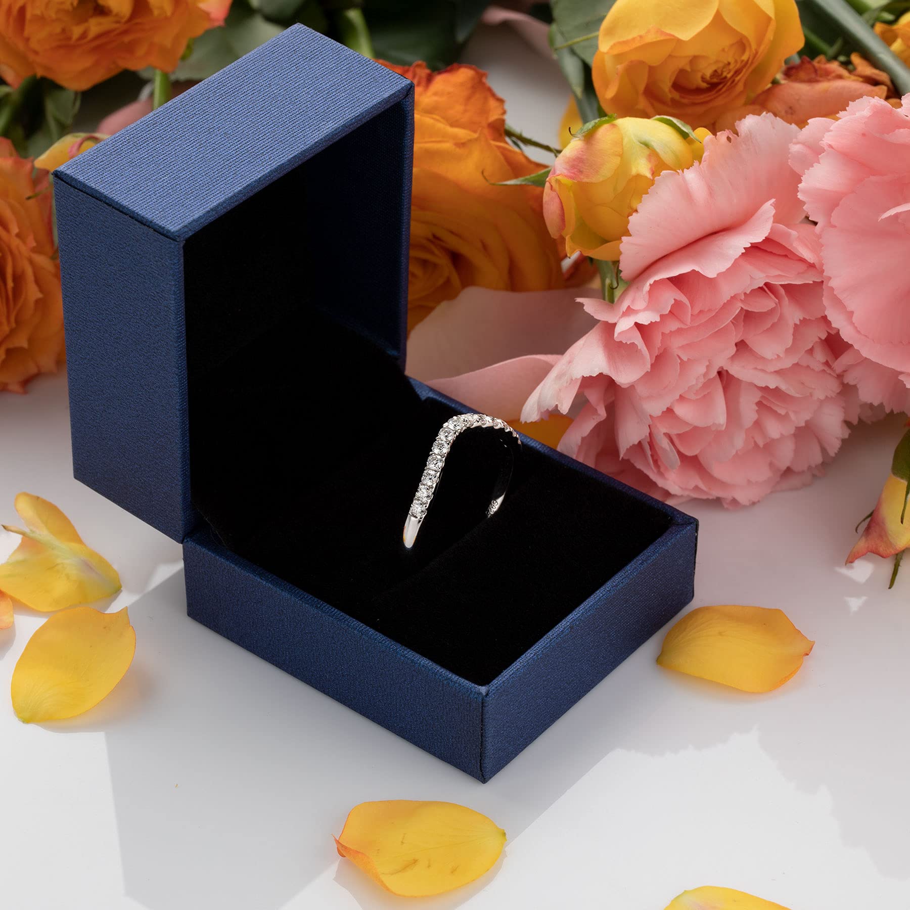 0.39ct D Color VVS1 Lab-Created Moissanite Wedding Band - Curved Half Eternity Ring for Women - 925 Sterling Silver Stackable Bridal Ring Set - Perfect for Engagement, Anniversary & Special Occasions