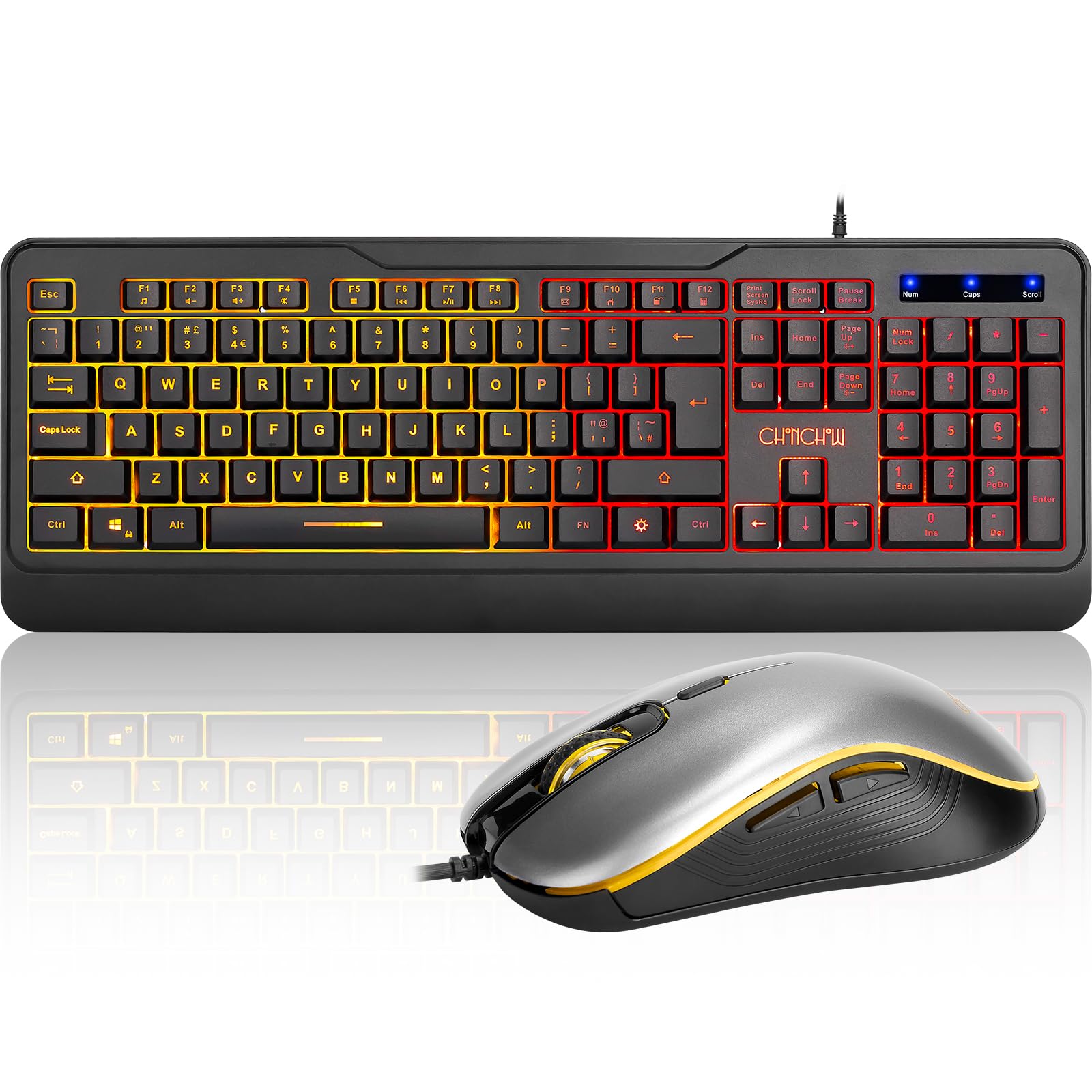 CHONCHOW RGB Backlit LED Full Size Keyboard and Mouse Combo with Wrist Rest, USB Wired for PC, PS4, Laptop, Windows & Mac - Perfect for Gaming, Office Work & Home Use
