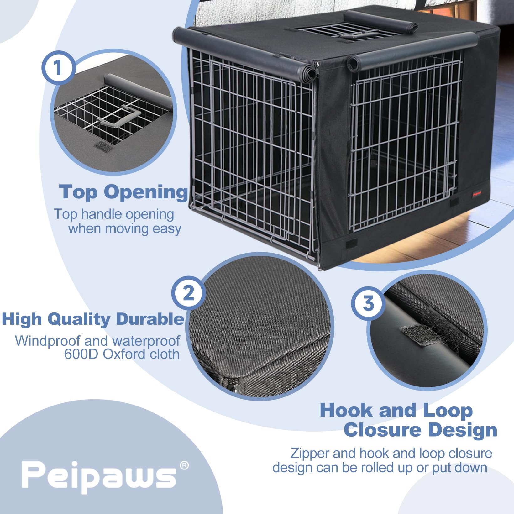 30 Inch Waterproof Dog Crate Cover - Durable 600D Oxford Fabric Pet Kennel Cover with Built-in Water Bottle Nozzle, Black | Perfect for Indoor/Outdoor Use, Travel & Crate Training