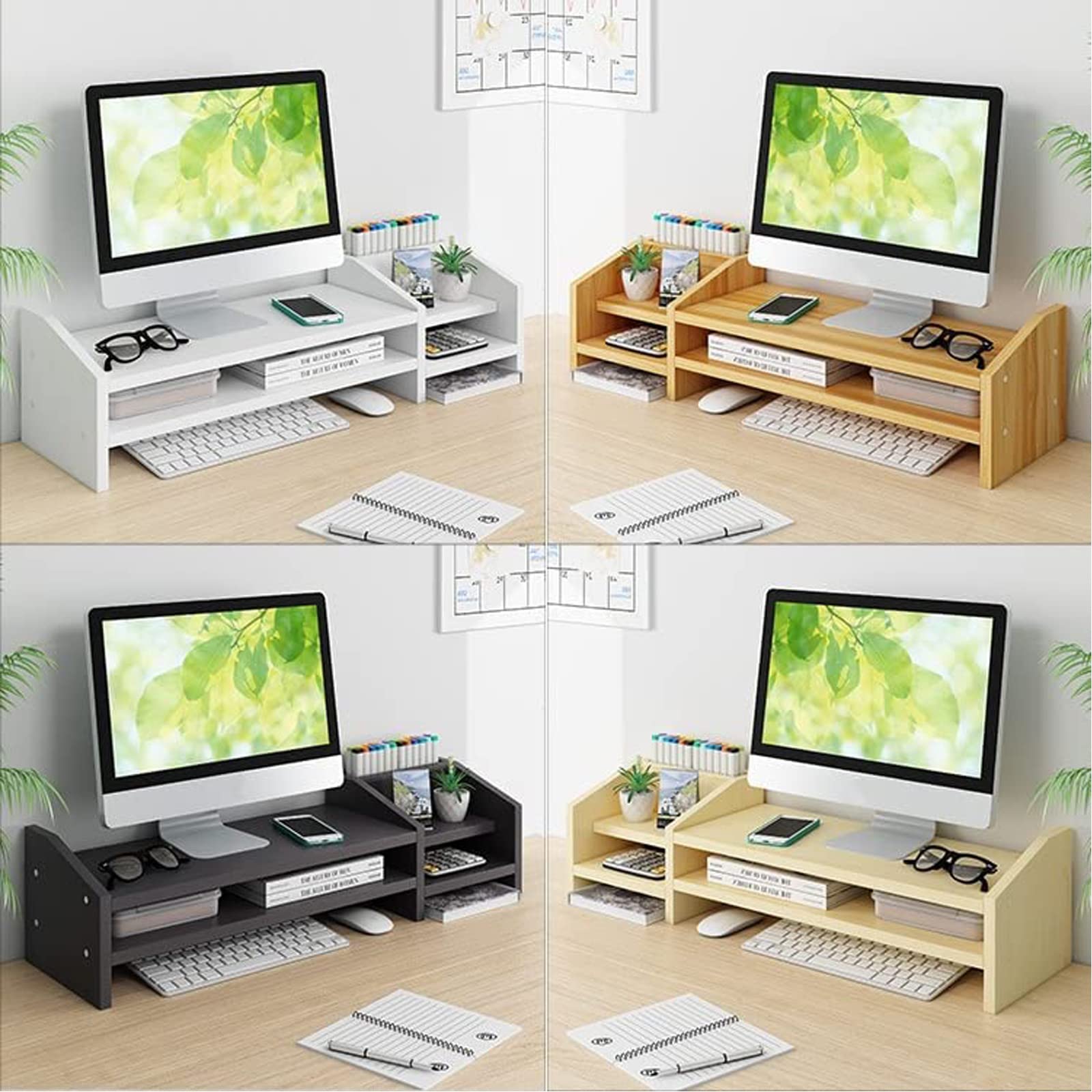 Catekro 2-Tier Wood Monitor Stand Riser with Storage Organizer - Desktop Organizer for Computer, Laptop, Printer (Black) - Perfect for Home Office, Gaming Setup & Workspace Organization