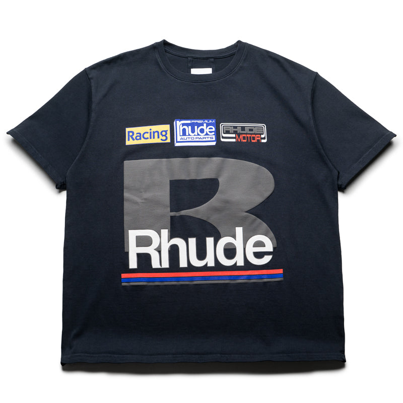 Rhude Vintage Black Petrol Patch Graphic T-Shirt for Men - Stylish Streetwear Tee for Casual Outfits & Urban Fashion