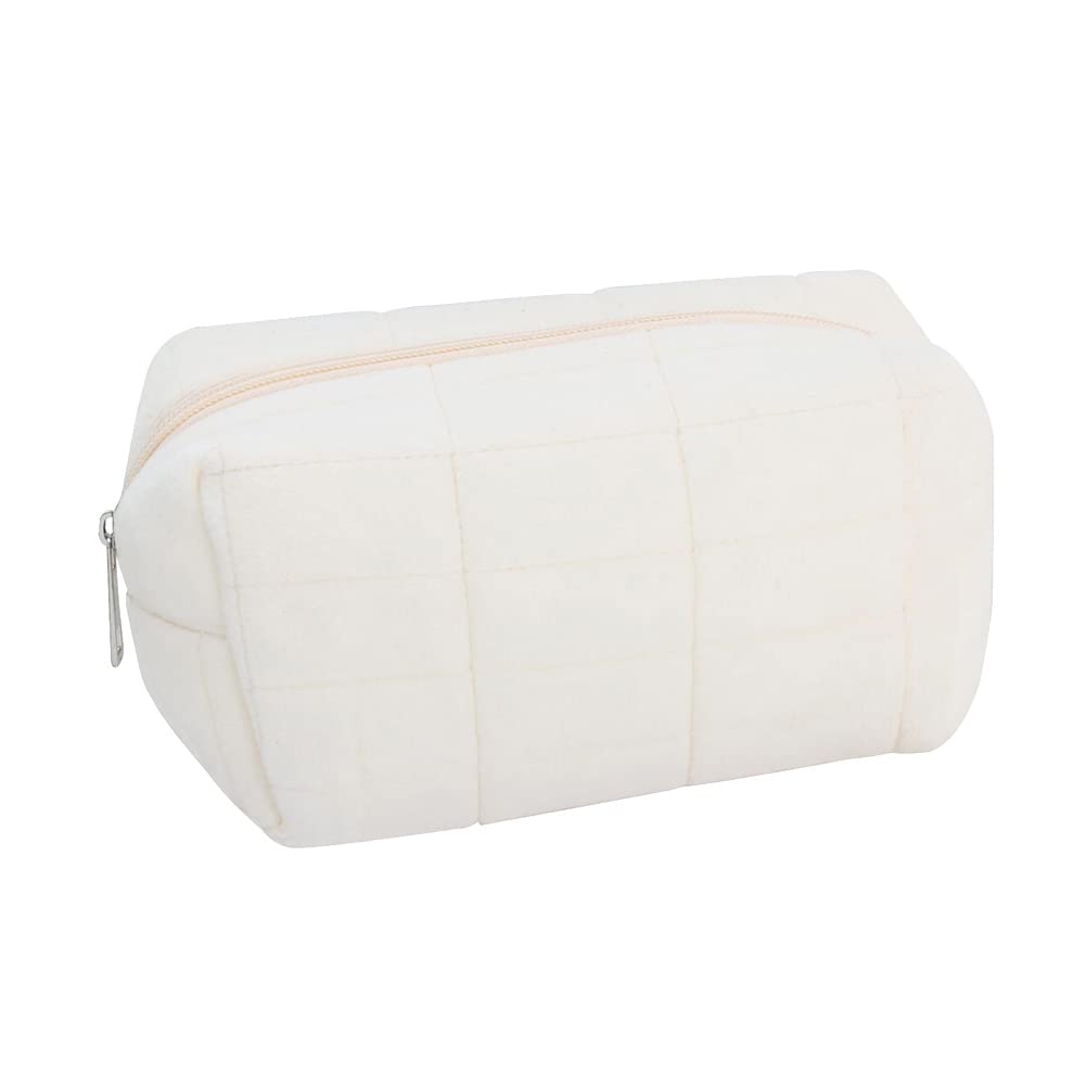 Soft Plush Makeup Bag - Cute Solid Color Cosmetic Organizer for Travel, Toiletries & Skincare - Fuzzy Zipper Pouch (White) | Perfect for Gym, Vacation & Daily Essentials Storage