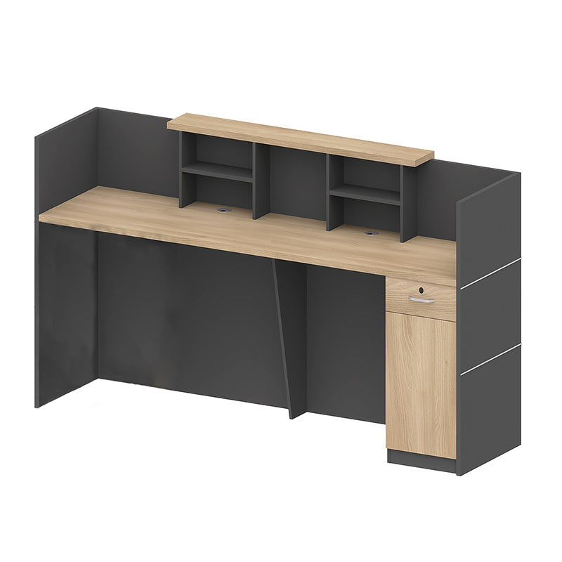 BELEN 1.8M Reception Desk - Acacia Wood & Carbon Grey Finish - Perfect for Office Lobby, Hotel Front Desk, and Corporate Reception Areas