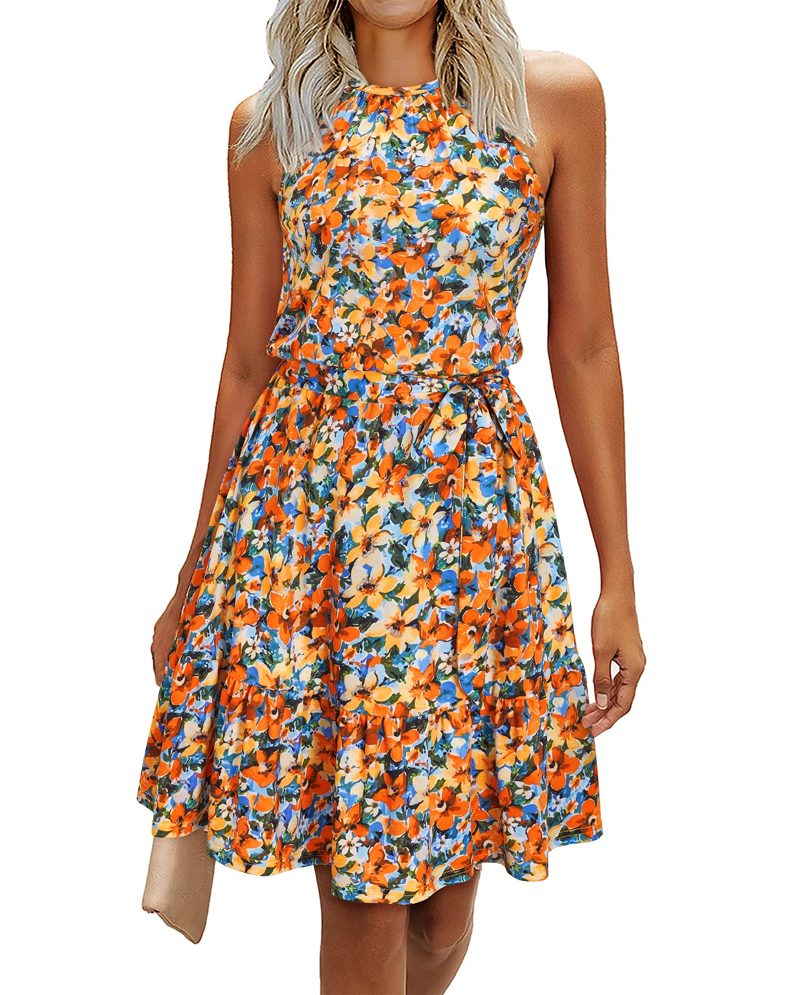 Newshows Women's 2025 Summer Halter Sundress with Pockets - Casual Beach Dress, Vacation & Wedding Guest Outfit - Perfect for Tropical Getaways, Pool Parties, and Summer Events