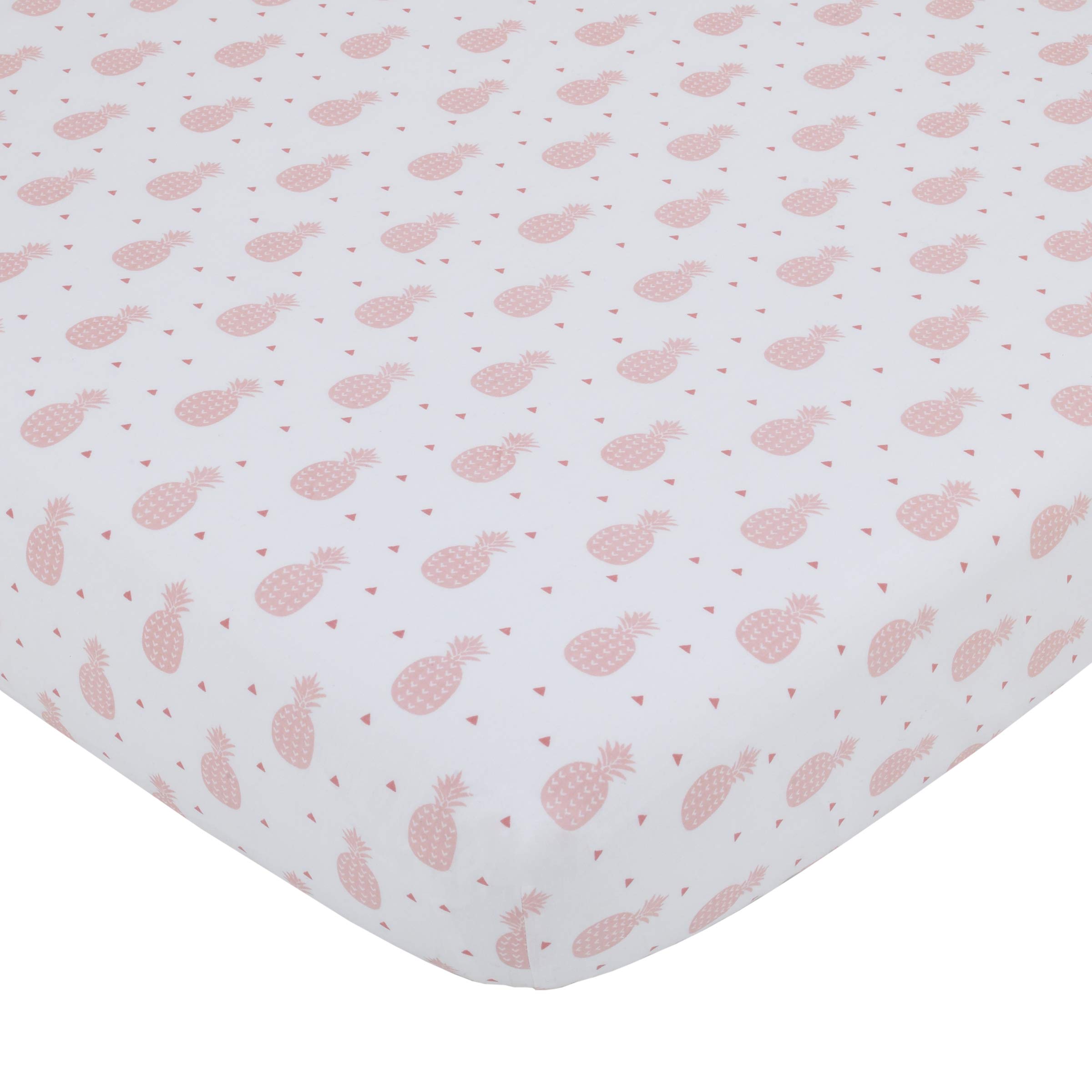 Nojo Tropical Flamingo Pink & White 100% Cotton 4-Piece Nursery Crib Bedding Set - Embroidered Quilt, Fitted Sheet, Dust Ruffle & Diaper Stacker - Soft Baby Crib Set for Girls & Boys - Perfect for Nursery Decor, Baby Shower Gift & Newborn Essentials