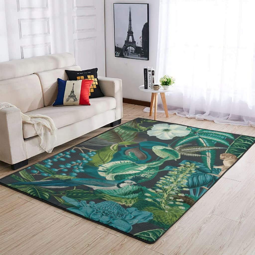 Lymnaraa Tropical Green Area Rug - Soft Modern Indoor Accent Carpet for Living Room, Bedroom, Bathroom - Stain Resistant Non-Slip Floor Mat 20x32 Inch - Perfect for Boho Decor & Cozy Home Spaces