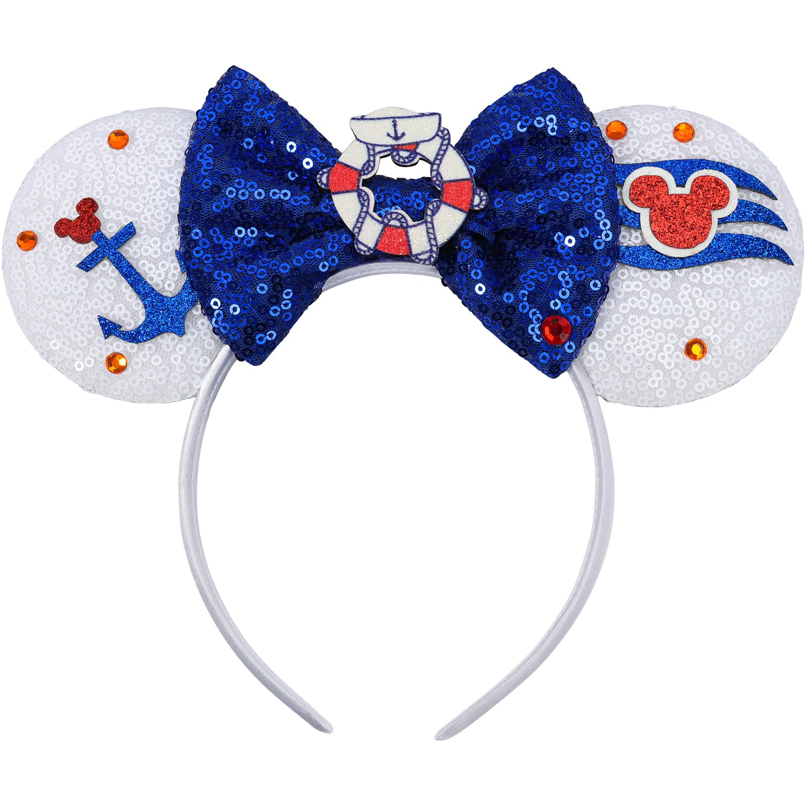 ETLUK Cruise Mouse Ears Headband - Nautical Sequin Bow Headbands for Women & Girls - Disney Inspired Cosplay Accessories for Theme Parks, Parties & Cruise Vacations