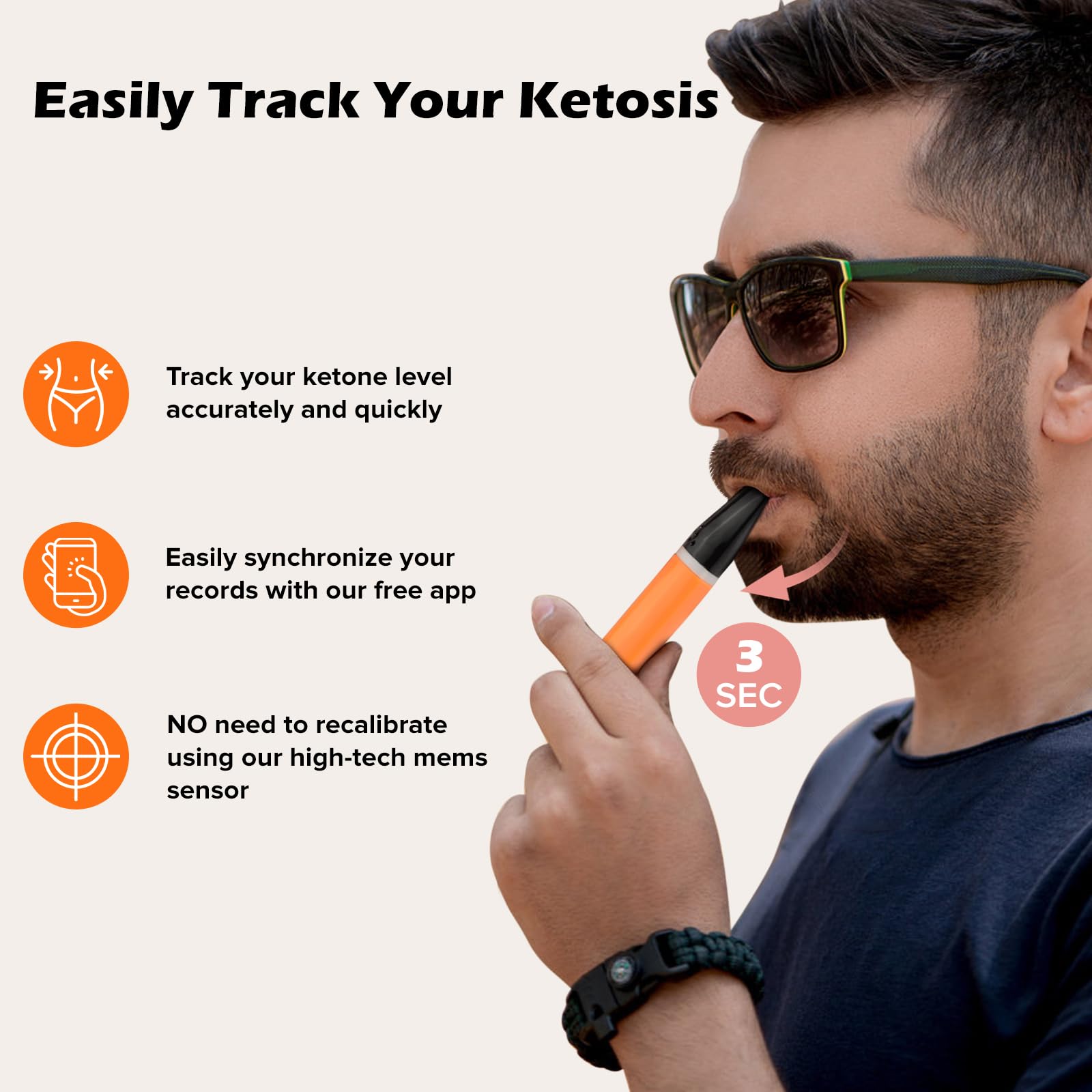 Premium Ketone Breath Analyzer - Portable Ketosis Monitor with Bluetooth App Sync, Fast 5-Second Results & 10 Sterile Mouthpieces for Keto Diet, Weight Loss & Fitness Tracking - Ideal for Home, Gym & Travel Use
