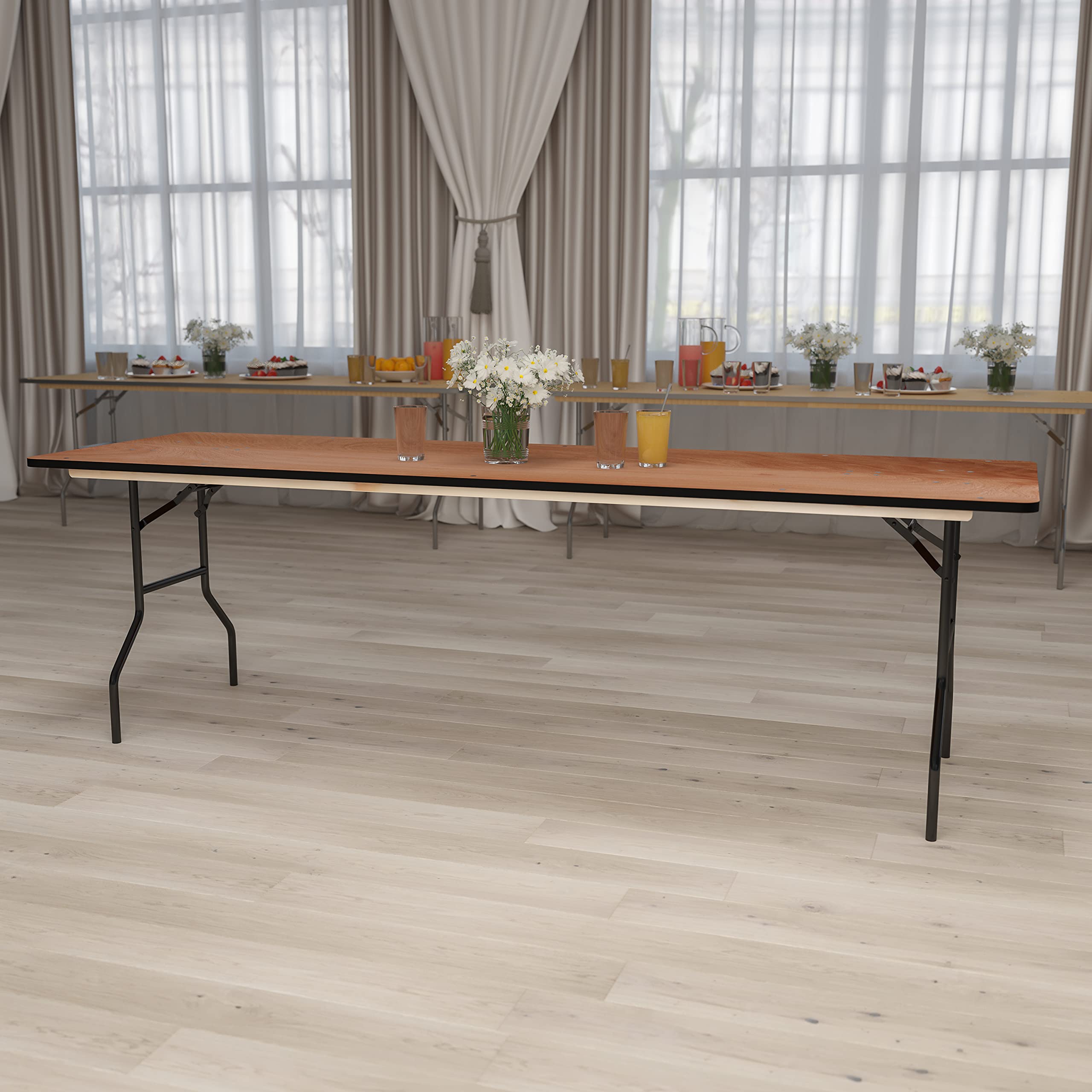 Flash Furniture Gael 8-Foot Rectangular Wood Folding Banquet Table with Clear Coated Finish - Perfect for Events, Parties, and Catering Services