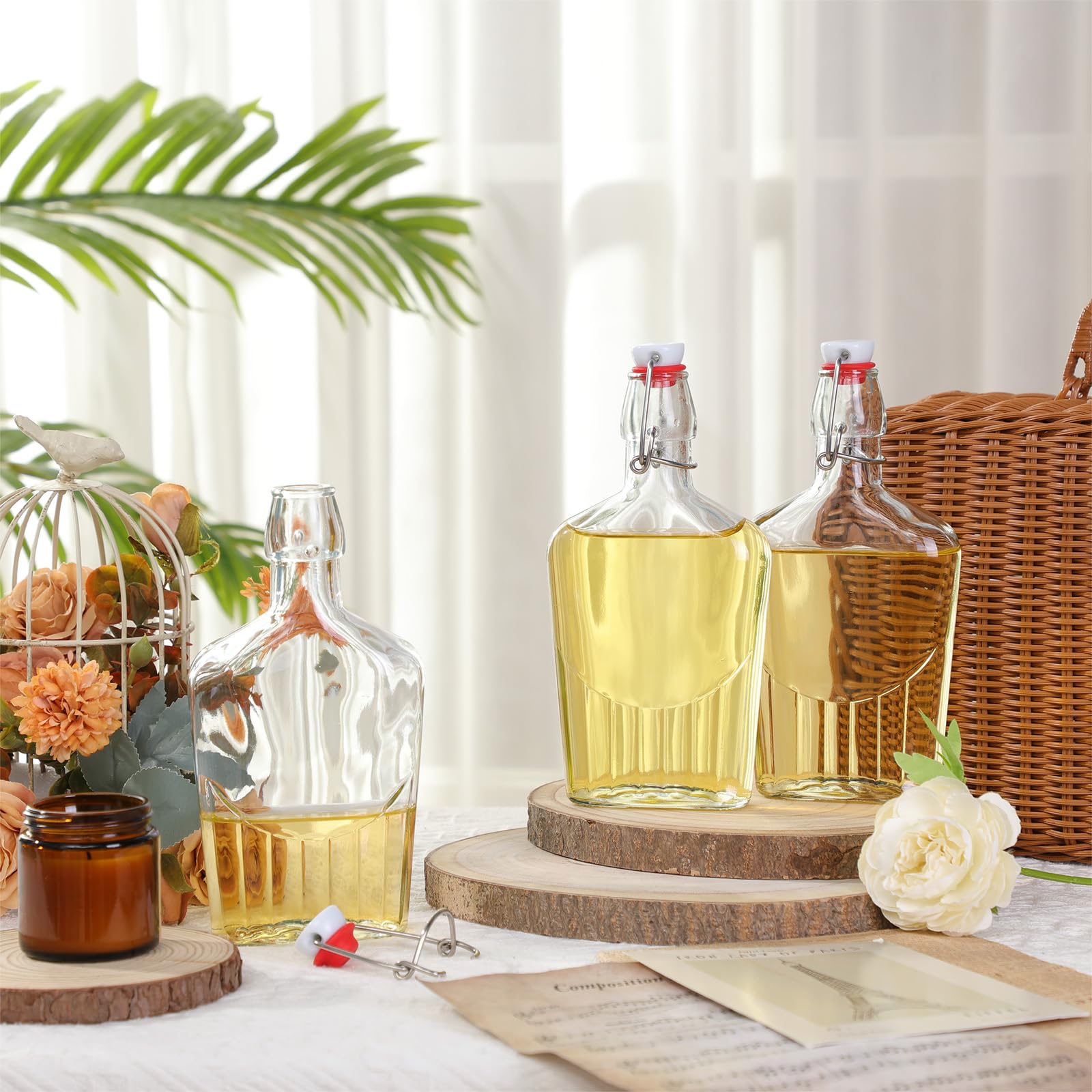 12-Piece Whiskey Glass Flask Set with Swing Top - 12oz Vanilla Extract Bottles for Homemade Liquor, Lemoncello, Kombucha & Water Kefir - Perfect for Christmas Gifts & Wedding Favors - Durable Glass Bottles for Cocktails, Infusions & DIY Beverages