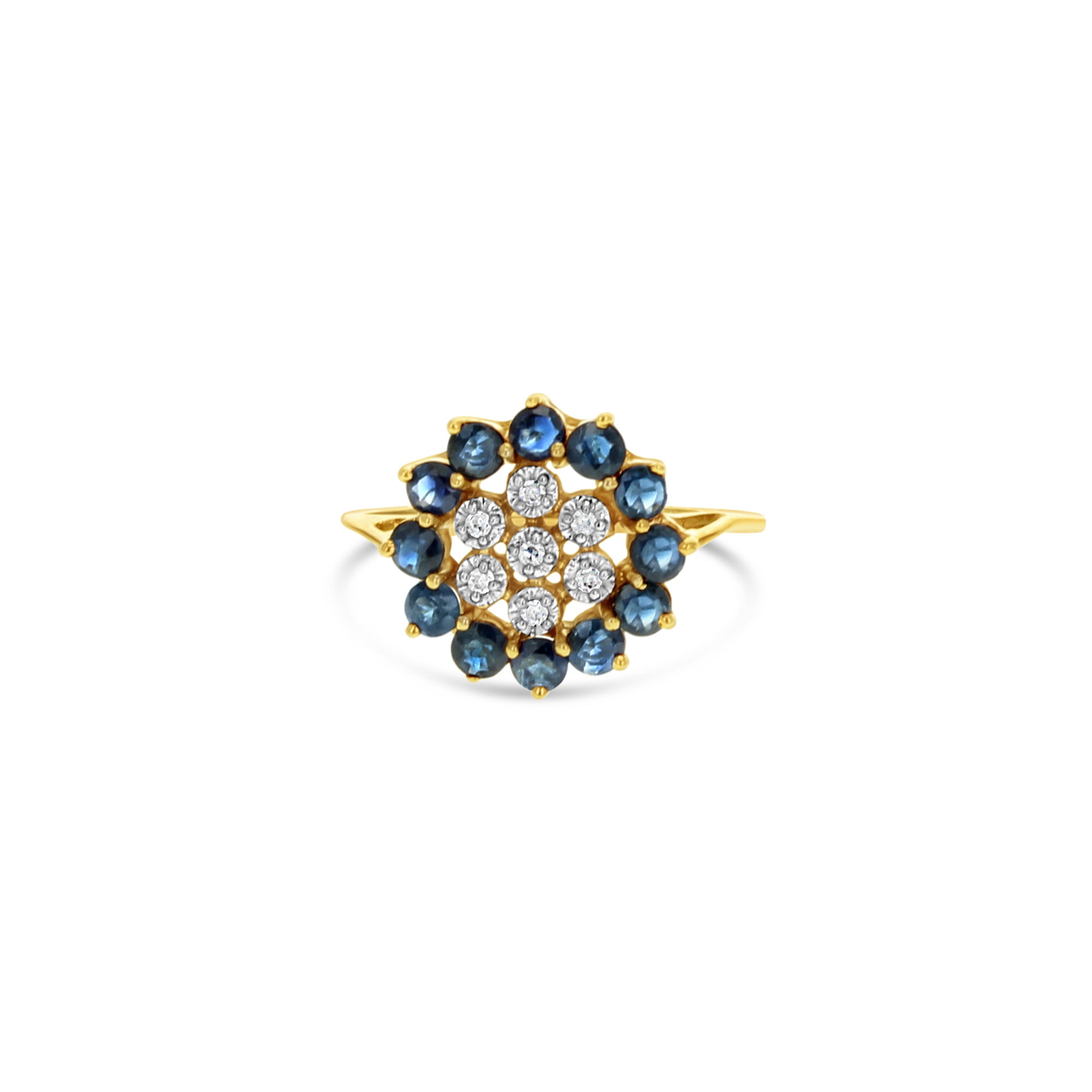 14K Yellow Gold Sapphire Diamond Sunburst Ring for Women - Elegant Statement Jewelry for Weddings, Parties & Special Occasions