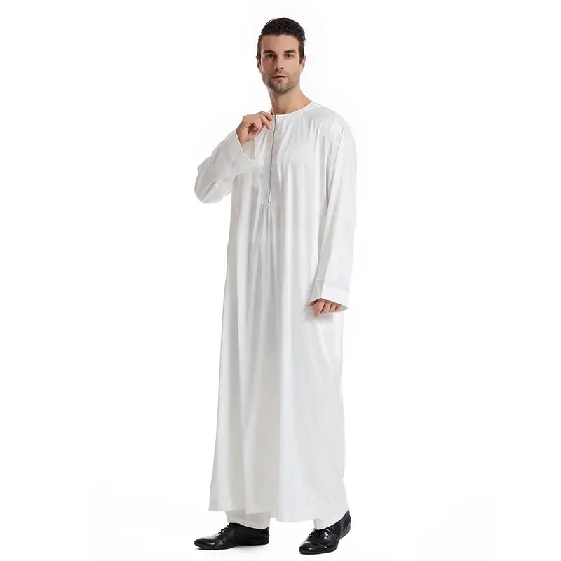 Premium Middle Eastern Arab Men's Thobe with Front Zipper - Traditional Islamic Robe for Eid, Wedding & Daily Wear - Comfortable Long Dress for Special Occasions & Prayer