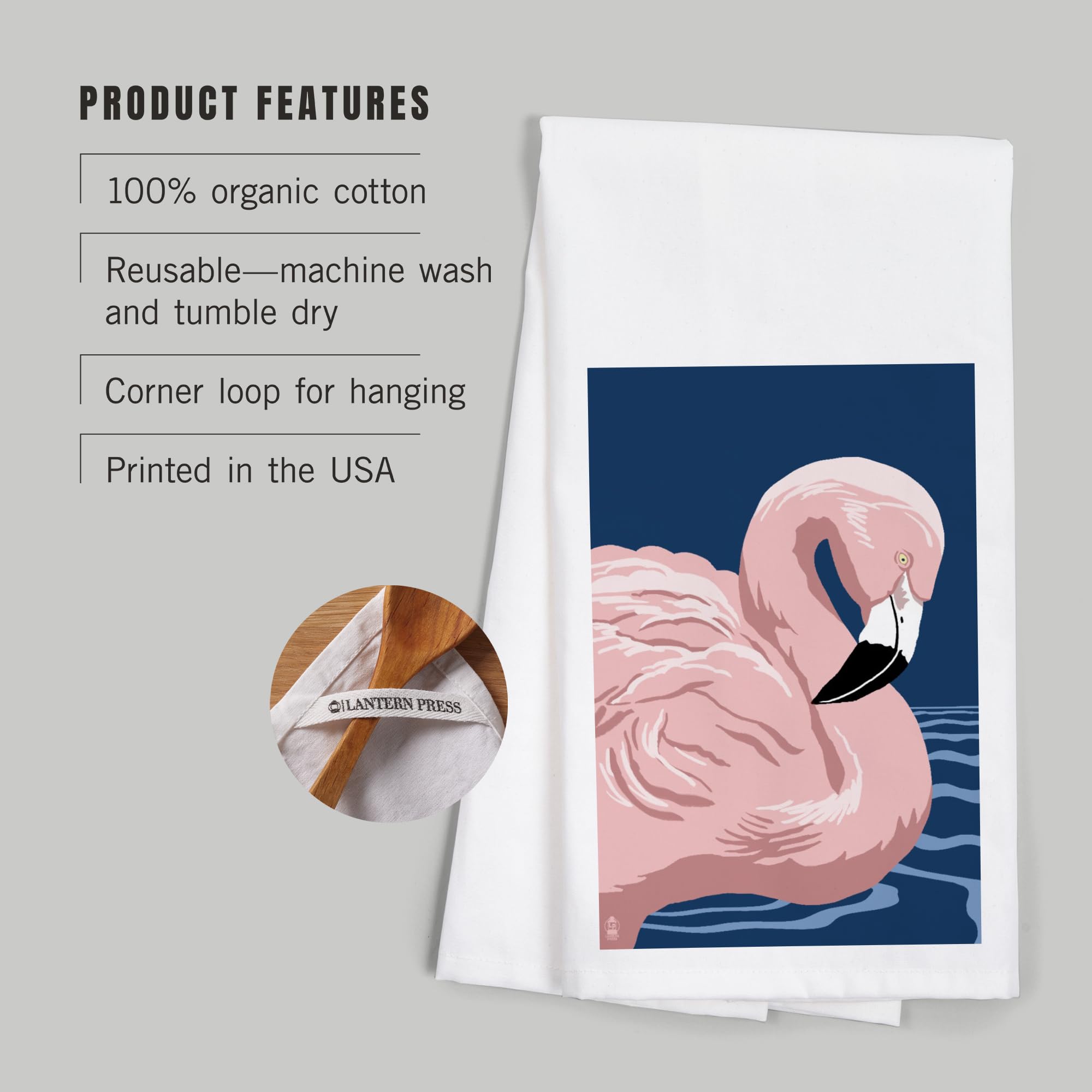 Lantern Press Flamingo Solo 100% Cotton Tea Towel - Decorative Hand Towel for Kitchen & Home Decor | Perfect for Drying Dishes, Gift Giving & Coastal Themed Decor