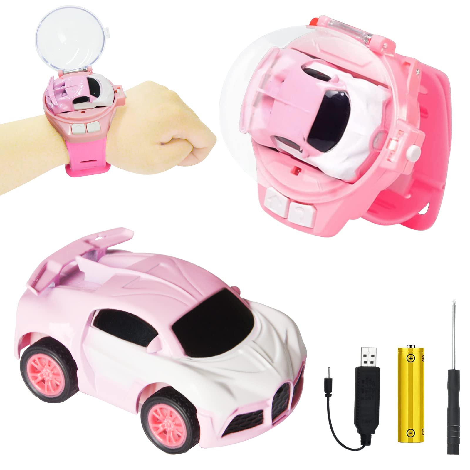 2.4GHz Remote Control Car Toy with USB Charging - Cute Wrist Racing Watch for Kids Boys & Girls | Outdoor RC Toy Car, Birthday Gift for Children (Pink-Small Gift Box) - Perfect for Indoor Play, Backyard Racing & Birthday Parties