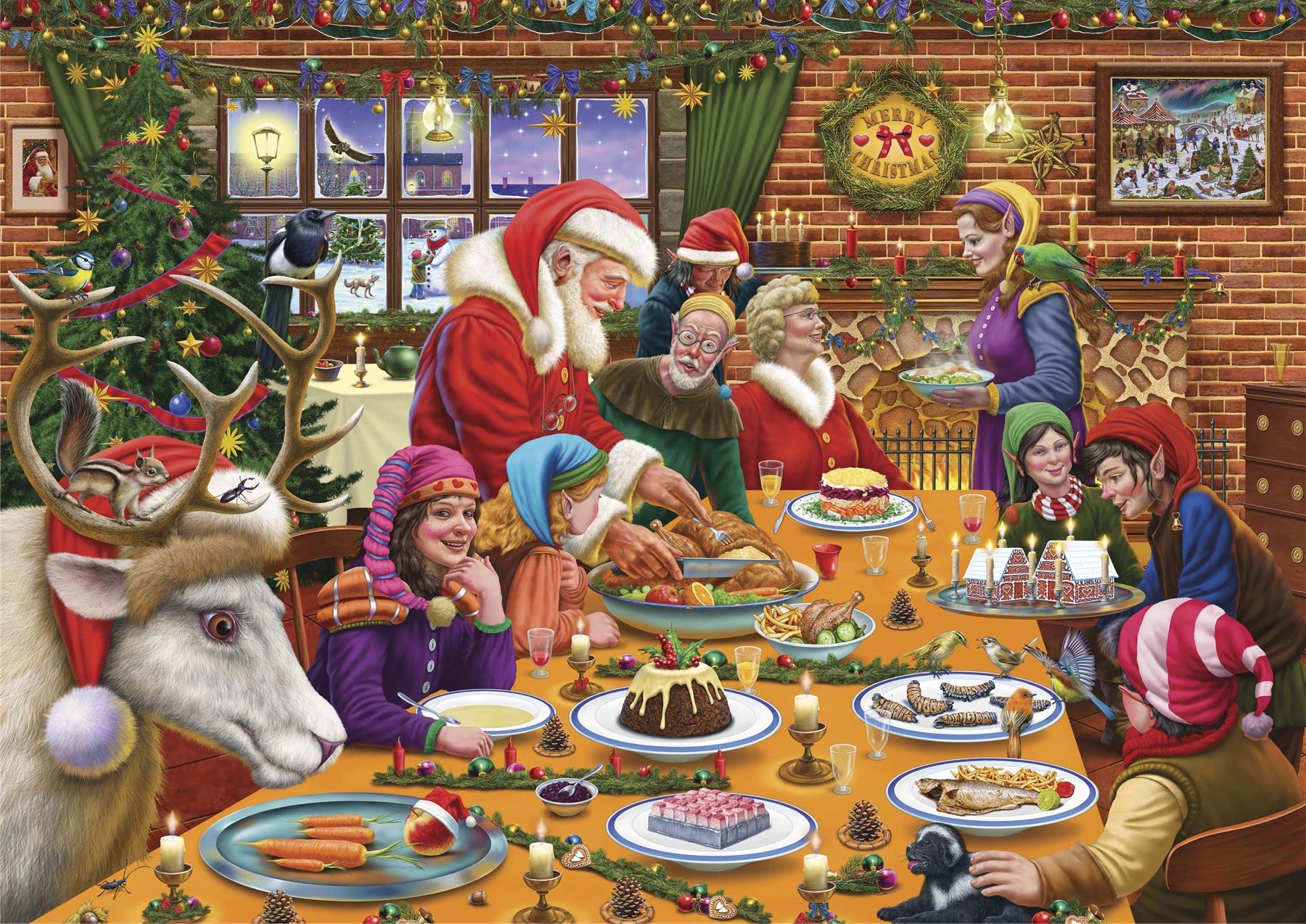 1000 Piece Christmas Dinner at Santa's Workshop Jigsaw Puzzle for Adults - Challenging Festive Holiday Puzzle Gift for Family Game Night & Winter Decor