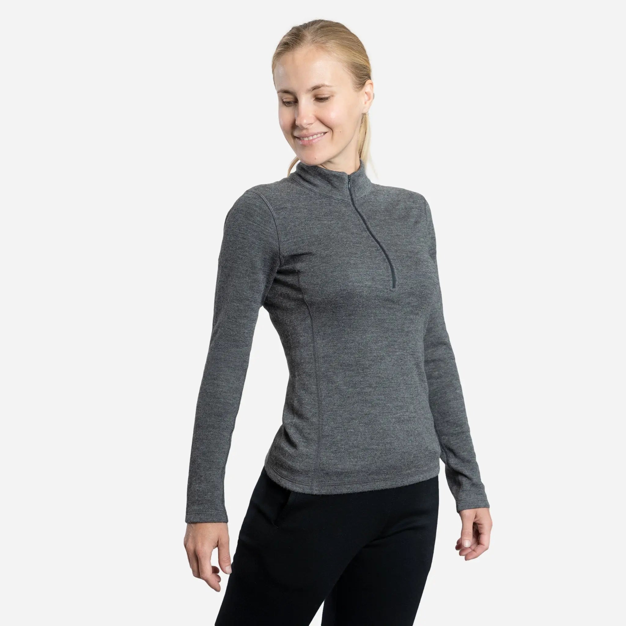 Women's 300 Lightweight Alpaca Wool Base Layer - Half Zip Thermal Top for Hiking, Skiing & Winter Outdoor Activities