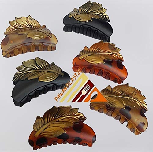 Stylish PP Leaf Design Multi-Color Hair Claw Clips - 6 Pack Hair Clutchers with Strong Grip for Women & Girls | Perfect for Ponytails, Buns & Everyday Hairstyles