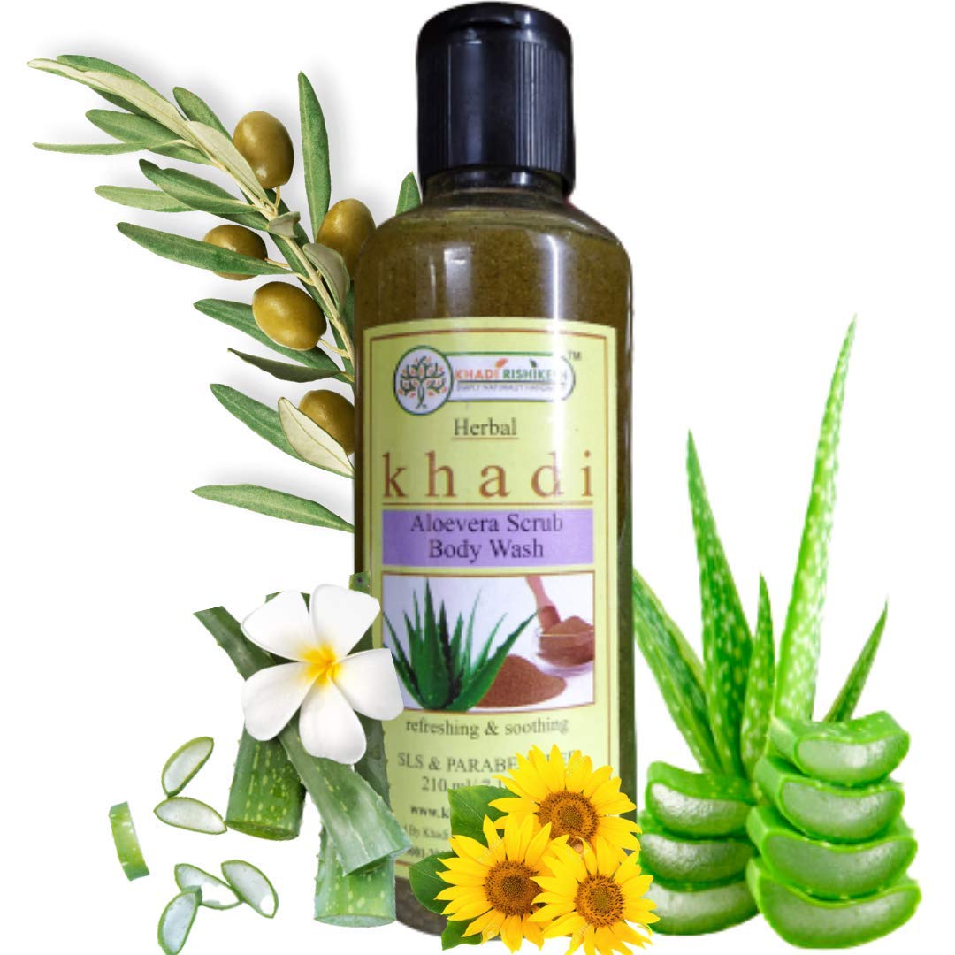 Khadi Rishikesh Herbal Aloe Vera Body Wash - Mega Moisturizing with Calcium & Magnesium for Youthful Skin, Anti-Aging & Stretch Mark Reduction - Pack of 2 (2x210ml) - Perfect for Dry Skin & Daily Hydration