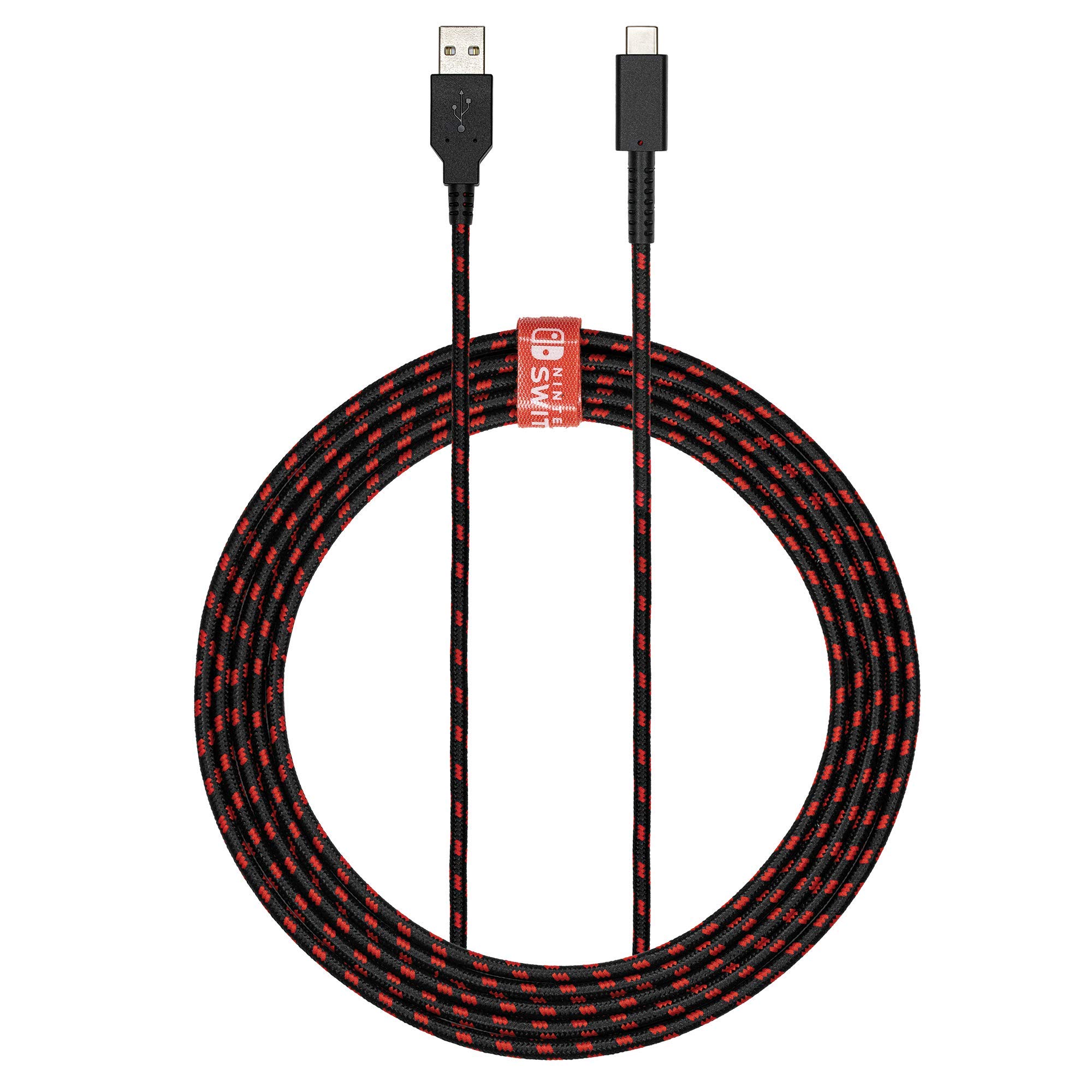 PDP Gaming Charge Cable - 8ft USB C Fast Charging Cord for Nintendo Switch, Android Phones & Tablets - Durable Black/Red Braided Cable for Gaming & Travel