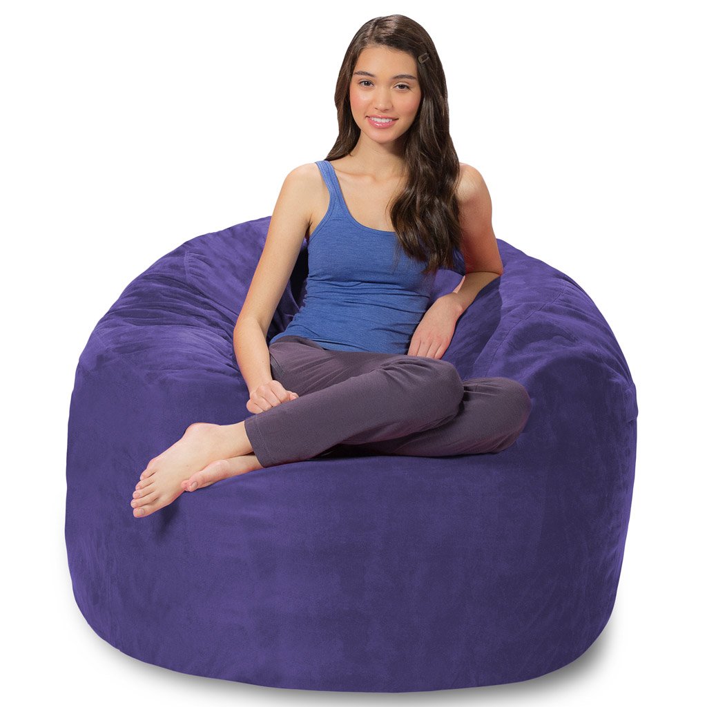 Premium 4ft Memory Foam Bean Bag Chair - Soft Purple Microsuede Cover for Living Room, Bedroom & Game Room Relaxation