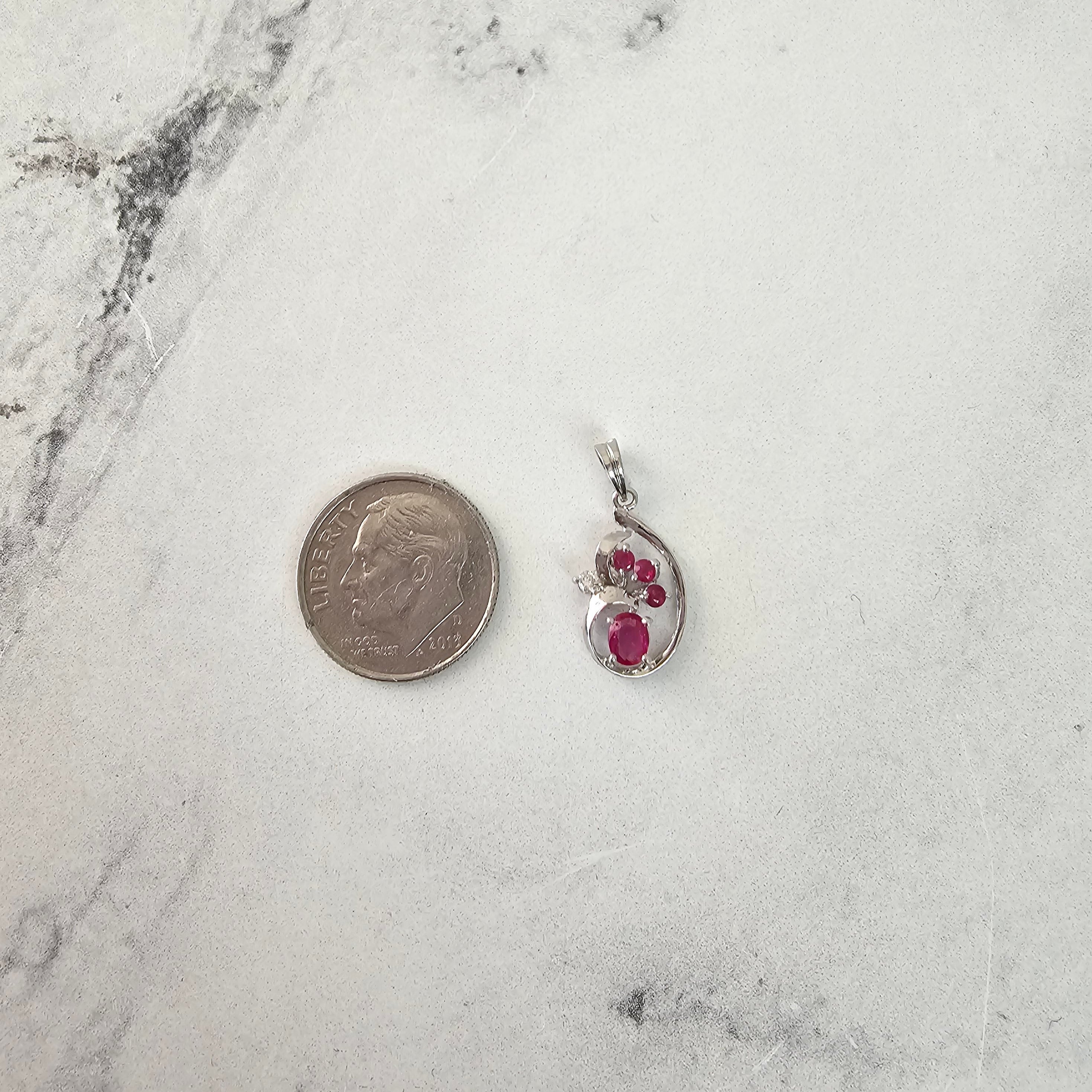14k White Gold Ruby Cluster Vintage Necklace - Elegant Jewelry for Women, Perfect Gift for Anniversary, Birthday & Special Occasions