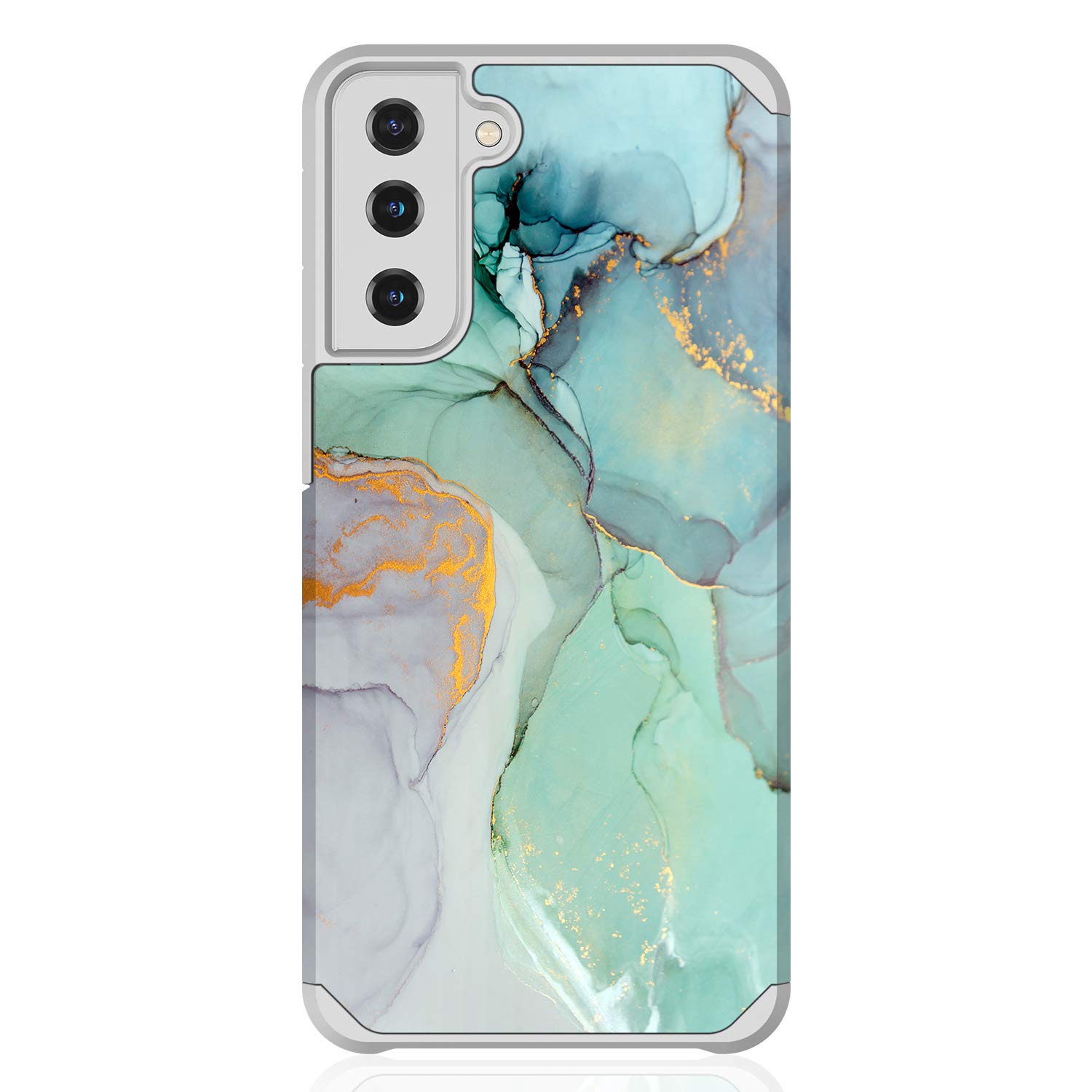 Rosebono Samsung Galaxy A21 Case - Slim Hybrid Shockproof Hard Cover with Graphic Armor Design (Green Marble) | Protective Phone Case for Everyday Use, Work & Travel