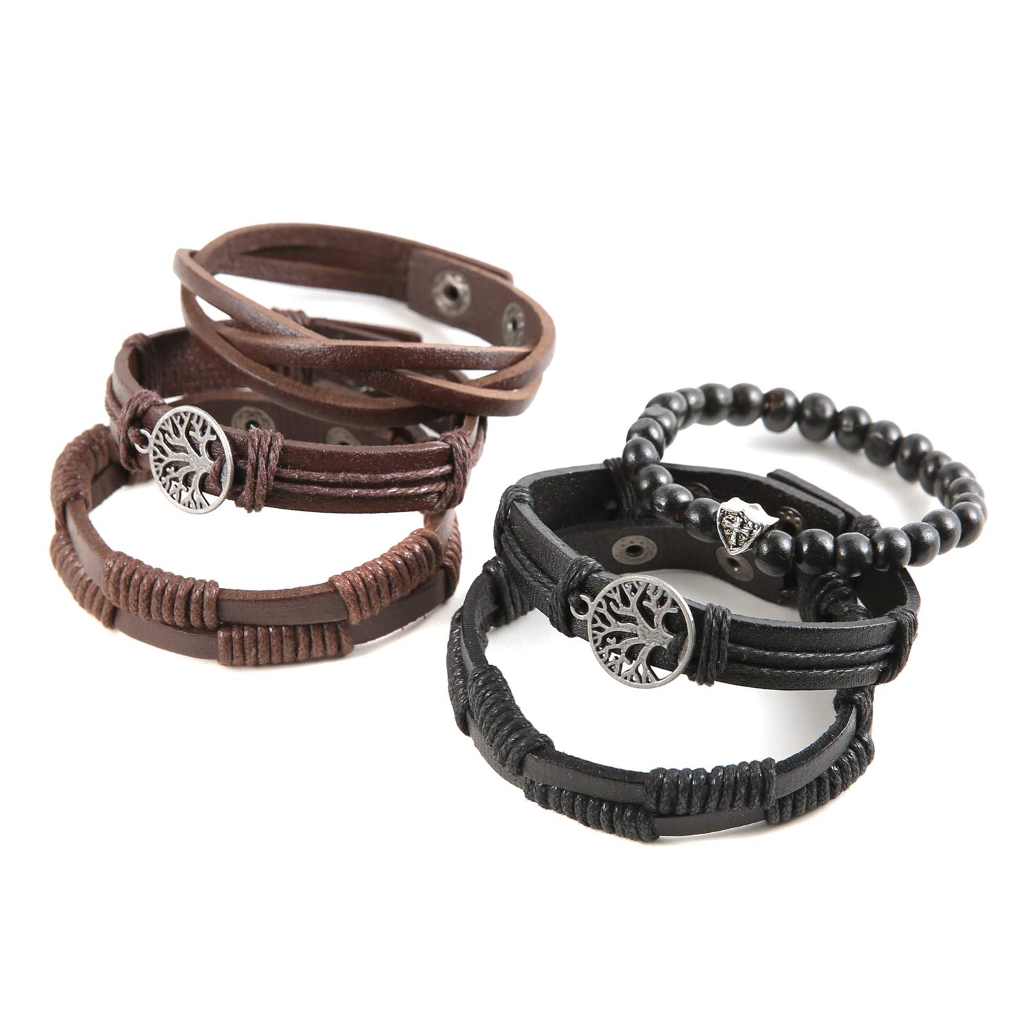 Genuine Leather Tree of Life Bracelet for Men & Women - Tiger Eye & Lava Rock Beads, Elastic Ethnic Tribal Wristband - Perfect for Yoga, Meditation & Boho Fashion Accessories