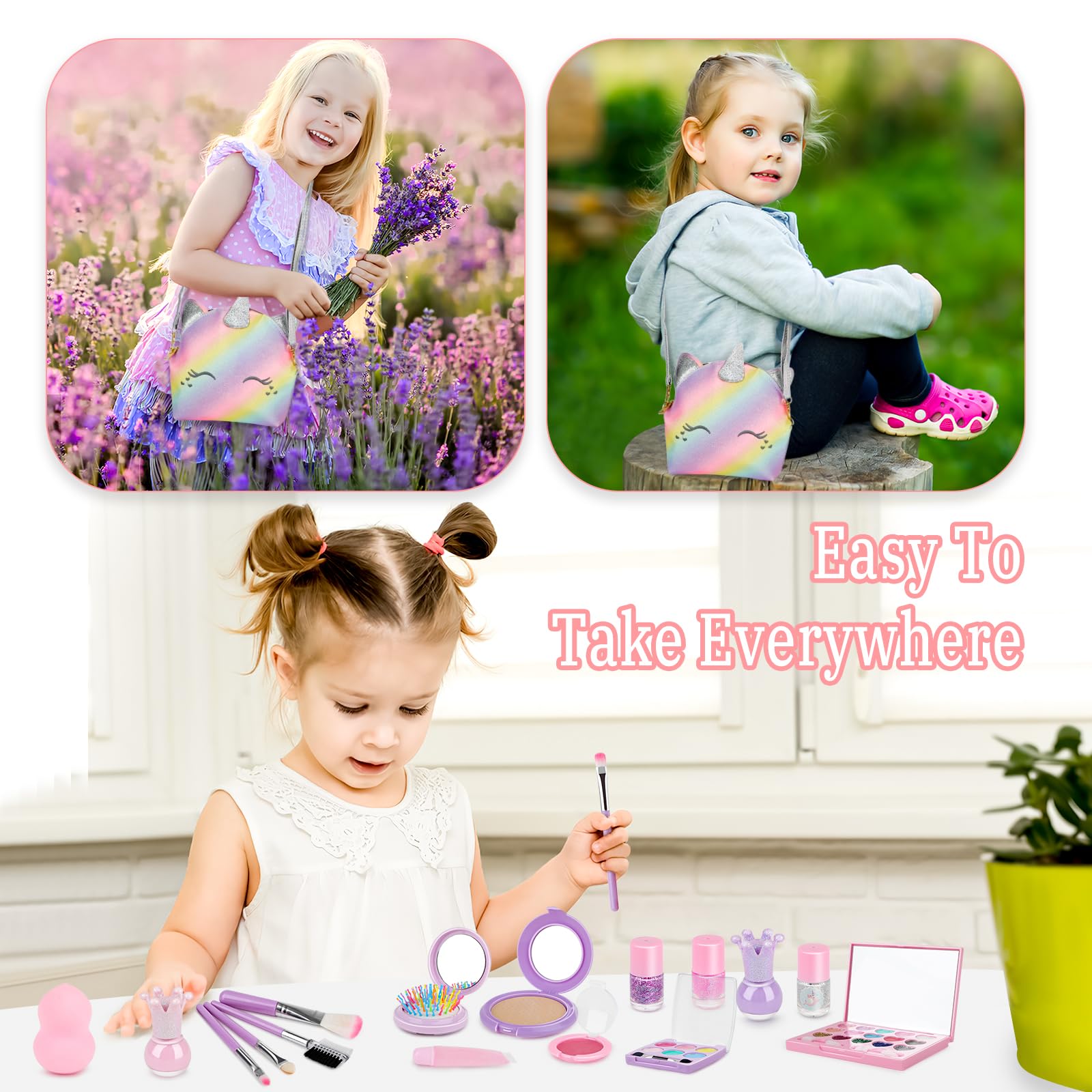 Safe Non-Toxic Kids Makeup Kit with Nail Polish & Messenger Bag for Princess Playtime Ages 3+