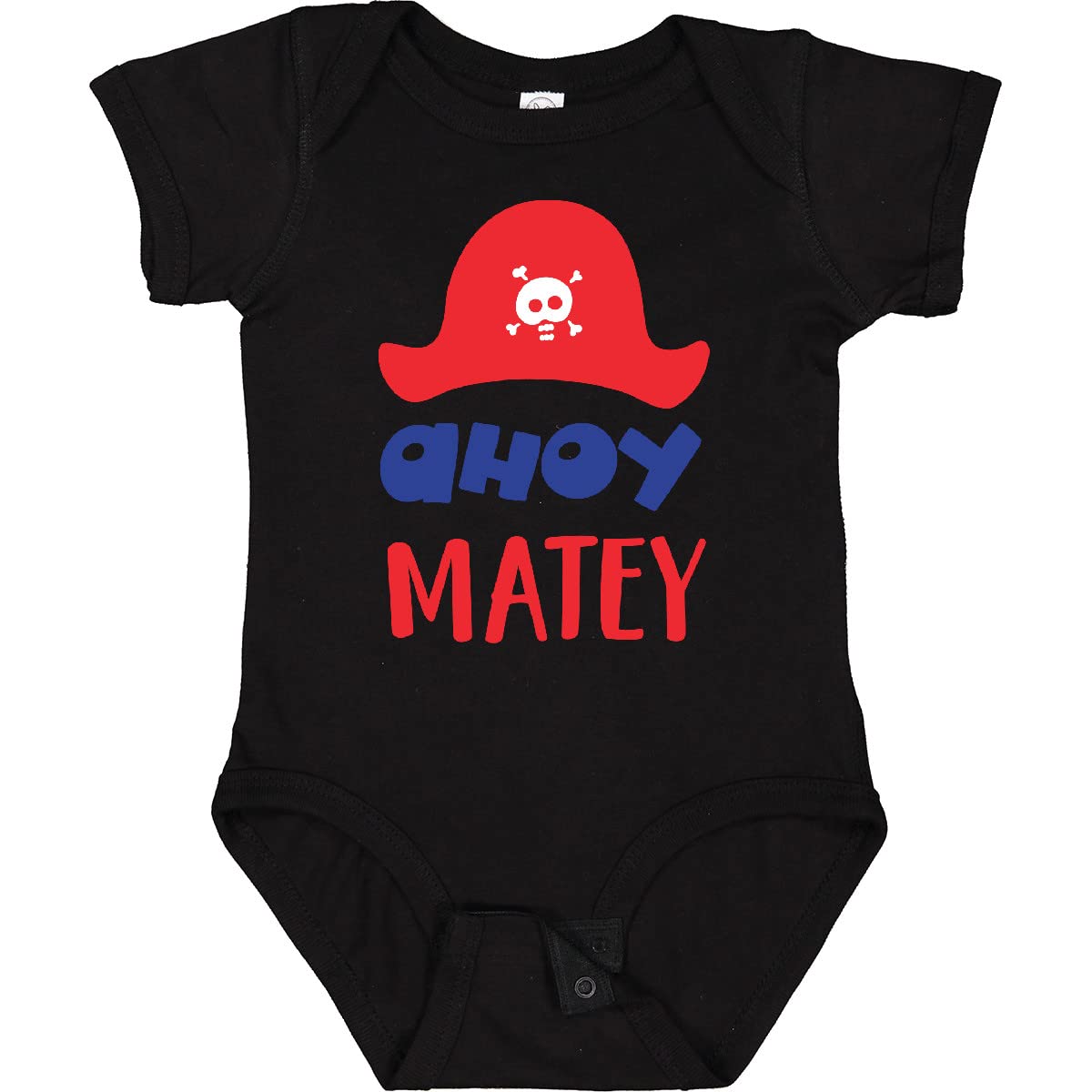Inktastic Ahoy Matey Pirate Hat with Skull and Bones Design - Cute Baby Bodysuit for Boys & Girls - Perfect for Pirate Themed Parties, Halloween Costumes, and Nautical Outfits